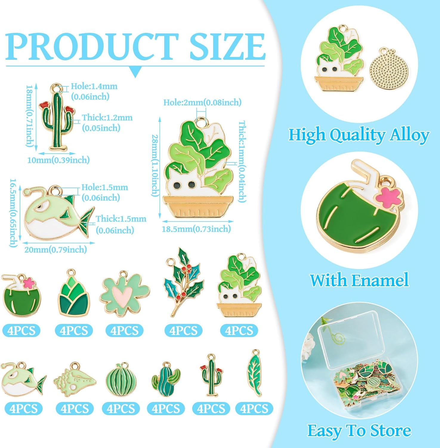 Craftdady 44pcs Green Pendants: Flower, Watermelon, Fish, Leaf, Cactus, Ice Cream, Potted Metal Dangle Charm Pendants for DIY Jewelry Making - Image 4