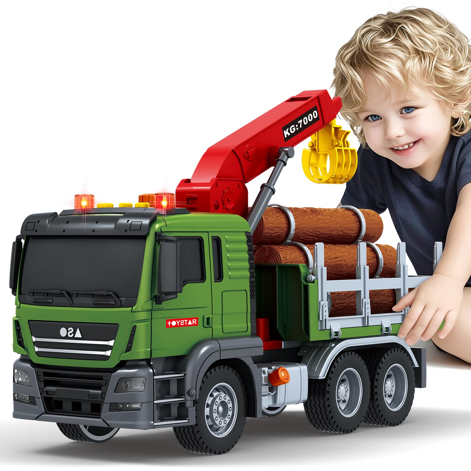 Bstoyder Toddler Boy Toys for 3 4 5 6 7 Years Kids, Large Flatbed Truck Toy with a Farm Truck, Friction Powered Vehicles Toys with Lights and Sounds,