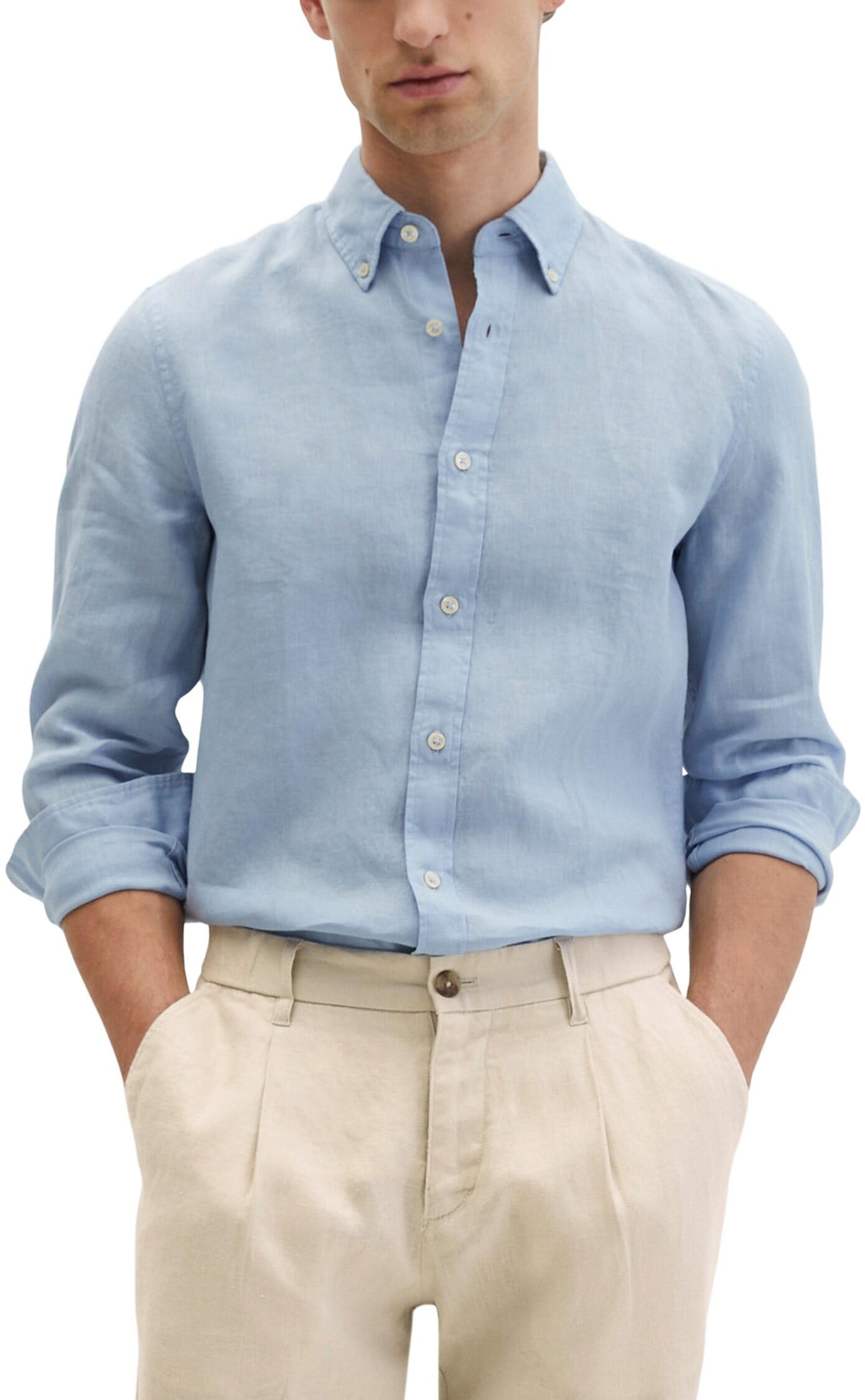 Marc OߴPolo Uomo Camicia in lino con colletto con bottoni shaped fit