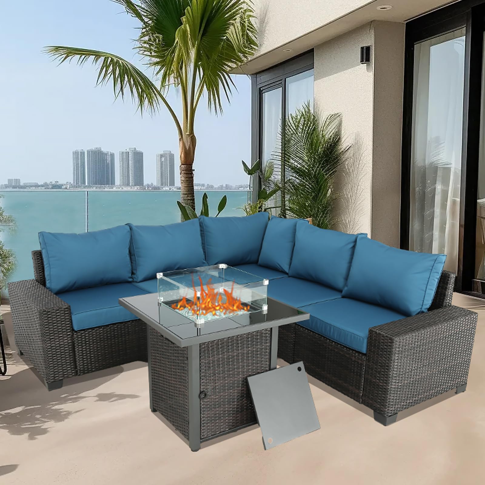 With Fire Pit Outdoor Sectional Conversation Set Patio Furniture