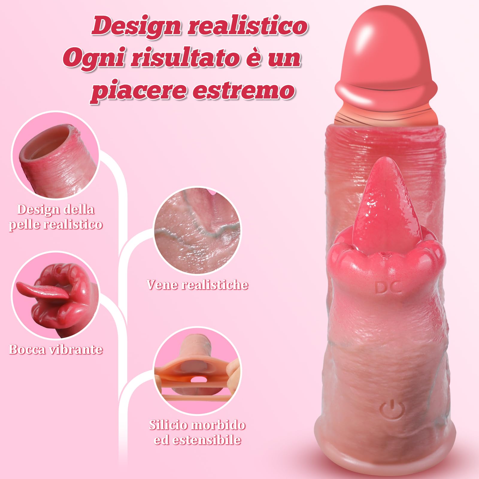 Guaina Fallica Vibratore Sex Toys Uomo - Anello Vibrante per Pene in Silicone Riutilizzabile Realistico con 10 Modalità di Vibrazione, Guaina Pene Lingua Leccabile Sexytoys Vibratore per Uomo Coppia