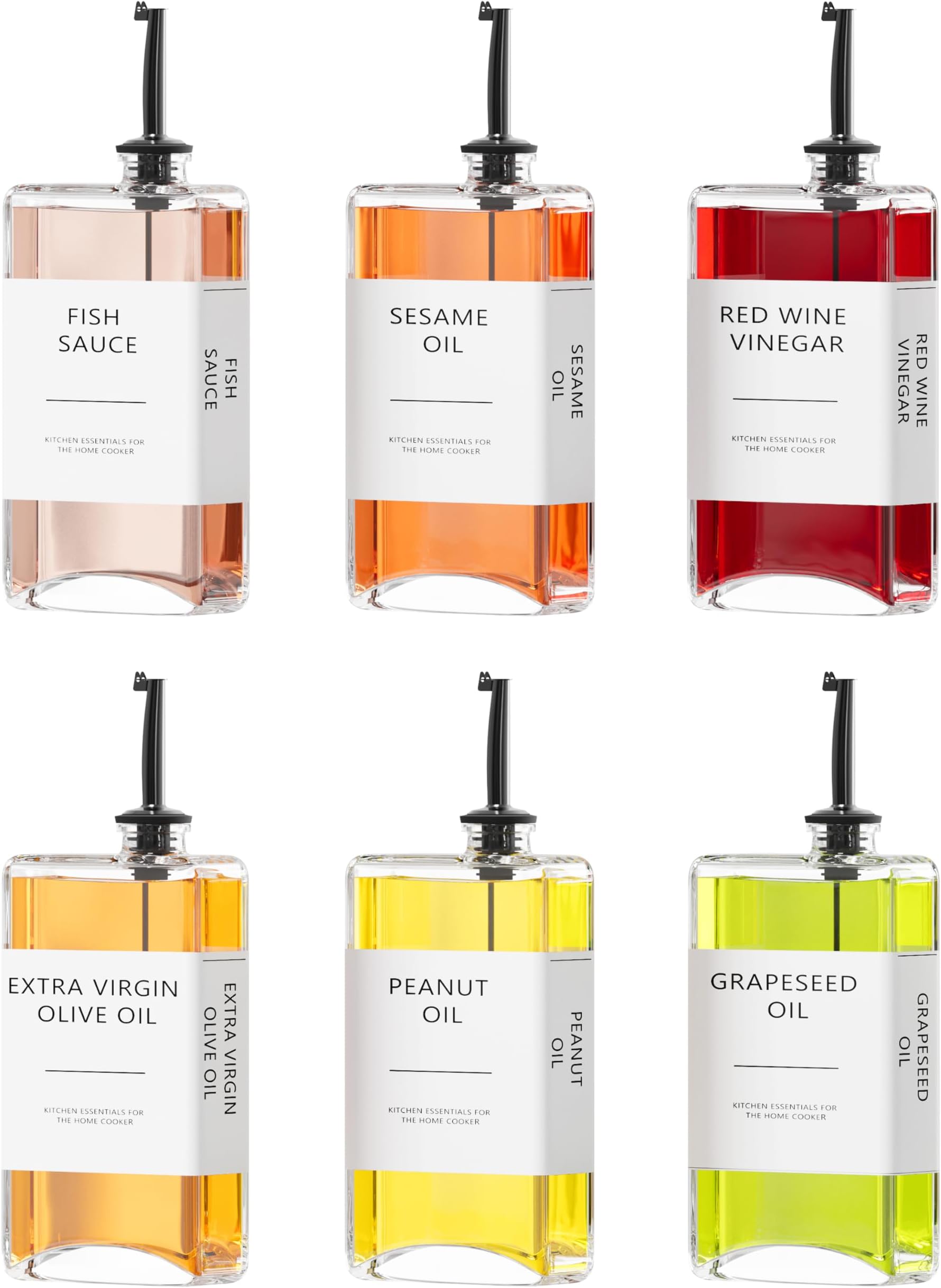 Kitchen Oil Dispenser, Cooking Oil Dispenser Set, Oil and Vinegar Bottles, Olive Oil Bottle, Soy Sauce Dispenser - 6 Pieces, Black