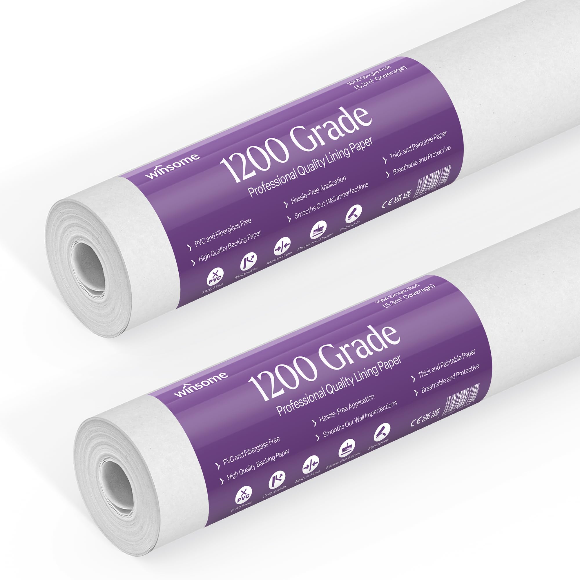 Winsome White 1200 Grade Lining Paper For Walls - Thick Paintable Wallpaper Suitable For New& Damaged Walls For Paint -Single 10 Metre (Pack Of 2)