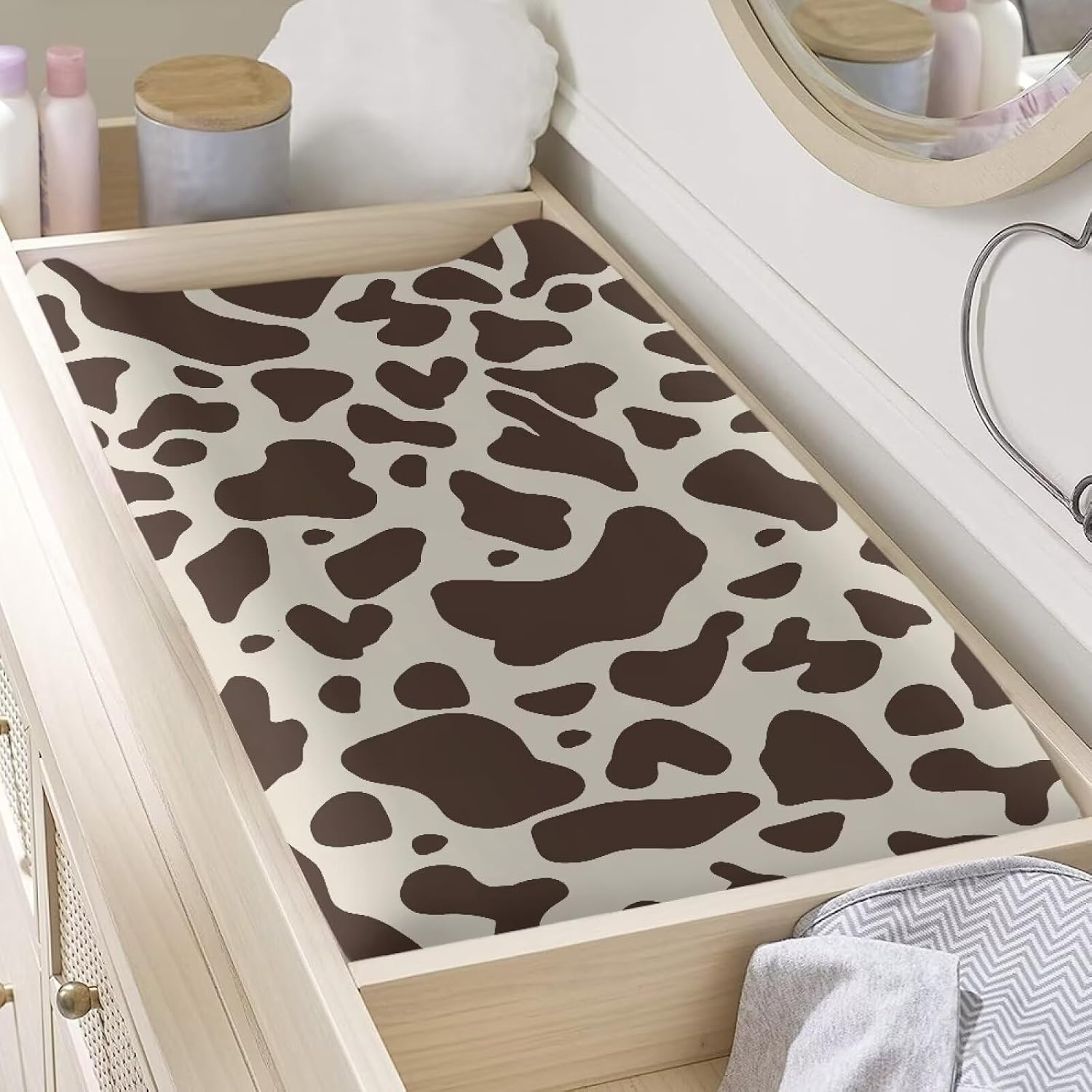Brown Cow Print Baby Changing Pad Cover Set of 1 Changing Table Cover for Girls, Changing Pad Covers 32"x16" Snug Fitted Diaper Table Sheet