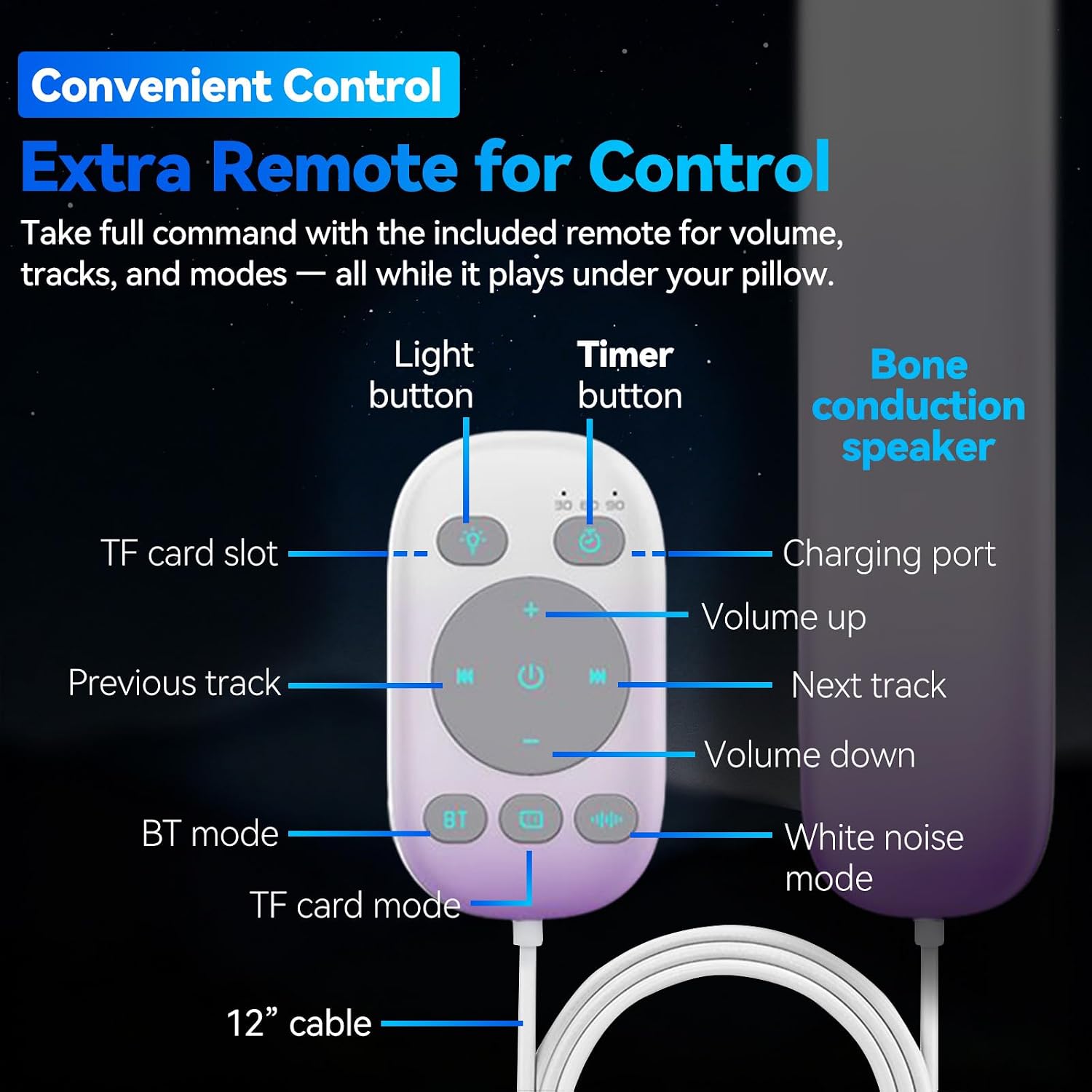 Pillow Speaker for Sleeping w/Remote - with TF Card, Purple image 3