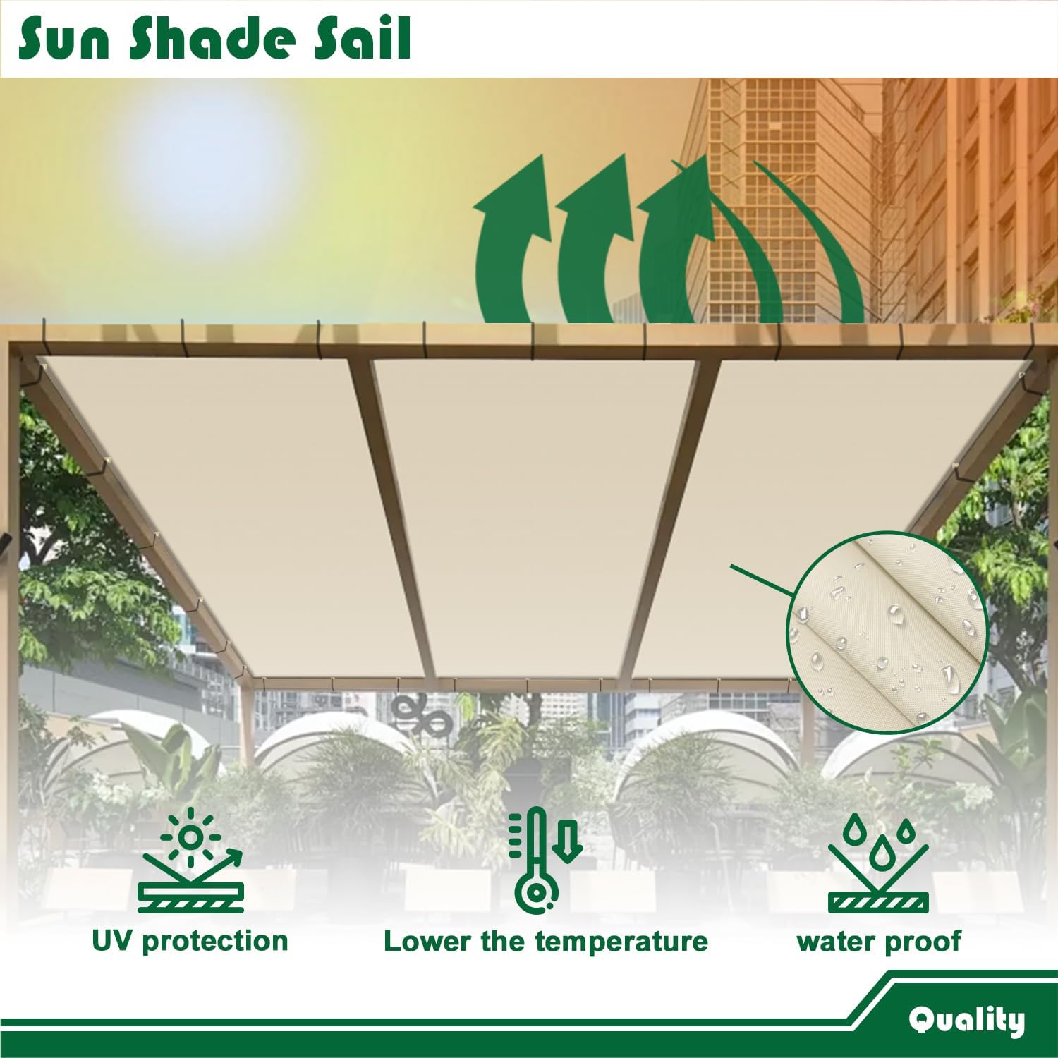 21'x21' Waterproof Sun Shade Cloth with Grommets Rectangle Shade Sail Straight Edge Shade Fabric for Patio Canopy Carport Pergola Cover, Customized, Beige