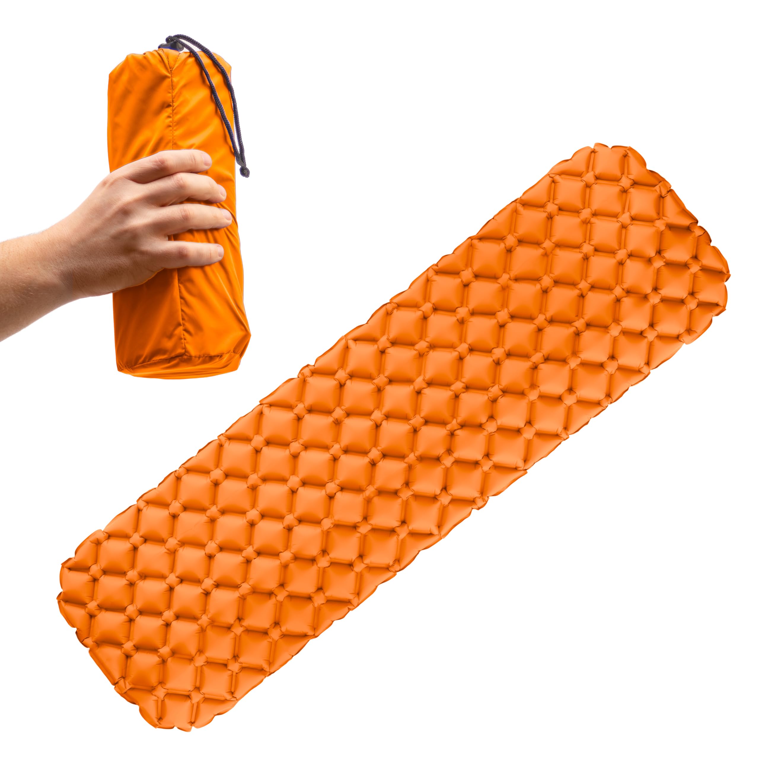 SportVida mata izolacyjna dmuchana na zewnątrz mata na kemping mała objętość ultralekka mata na kemping wodoodporna na kemping, sport, wędrówki, podróże, wędrówka i plażę (pomarańczowa)