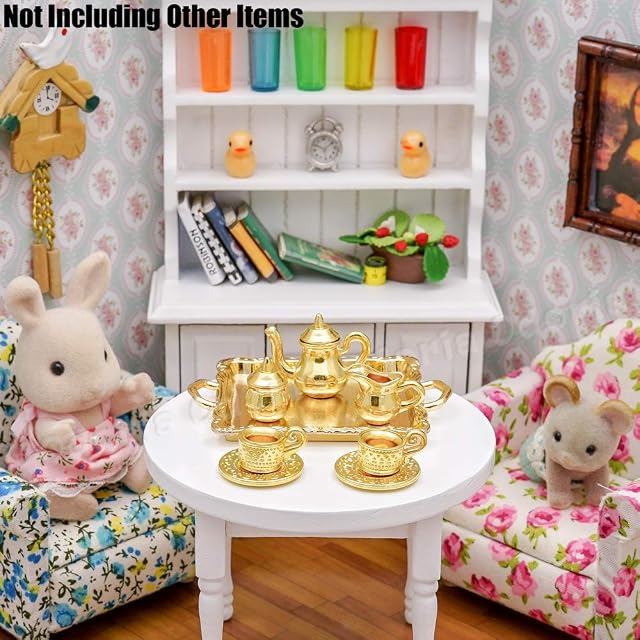 Foto 5 de 6 de Odoria 1/12 Miniatura 8PZ Antiguo Juego de Té de Té Dorado Cocina Accesorio para Casa de Muñecas