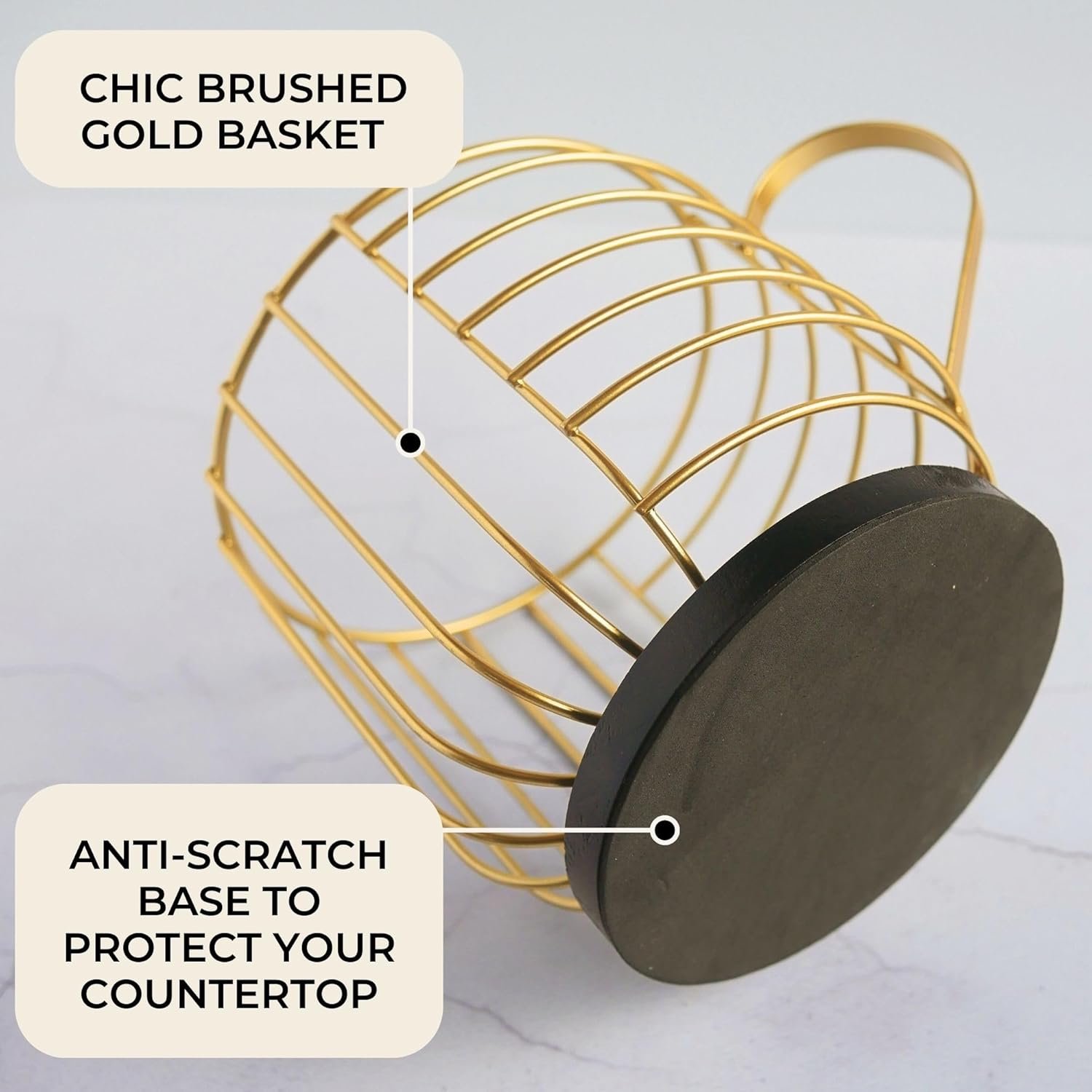 Coffee Pod Holder - Compatible with Nespresso Vertuo Pods and Capsules - Gold Metal K Cup Holder - Cute Coffee Pod Basket w/ Wooden Base & Lid - Coffee Pod Storage - Coffee Bar Decor
