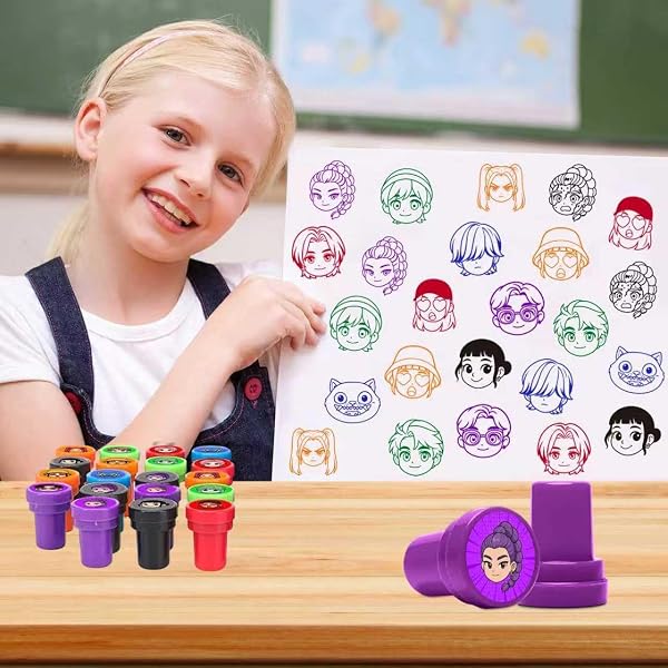 Tampons Enfant Auto-Encreurs 12 Pièces, Kit de Tampons Plastique k pop pour Activités Créatives, Mes Premiers Tampons Demon Hunters pour Fête et Anniversaire, Cadeau et Récompense pour Sachets Cadeaux - 5