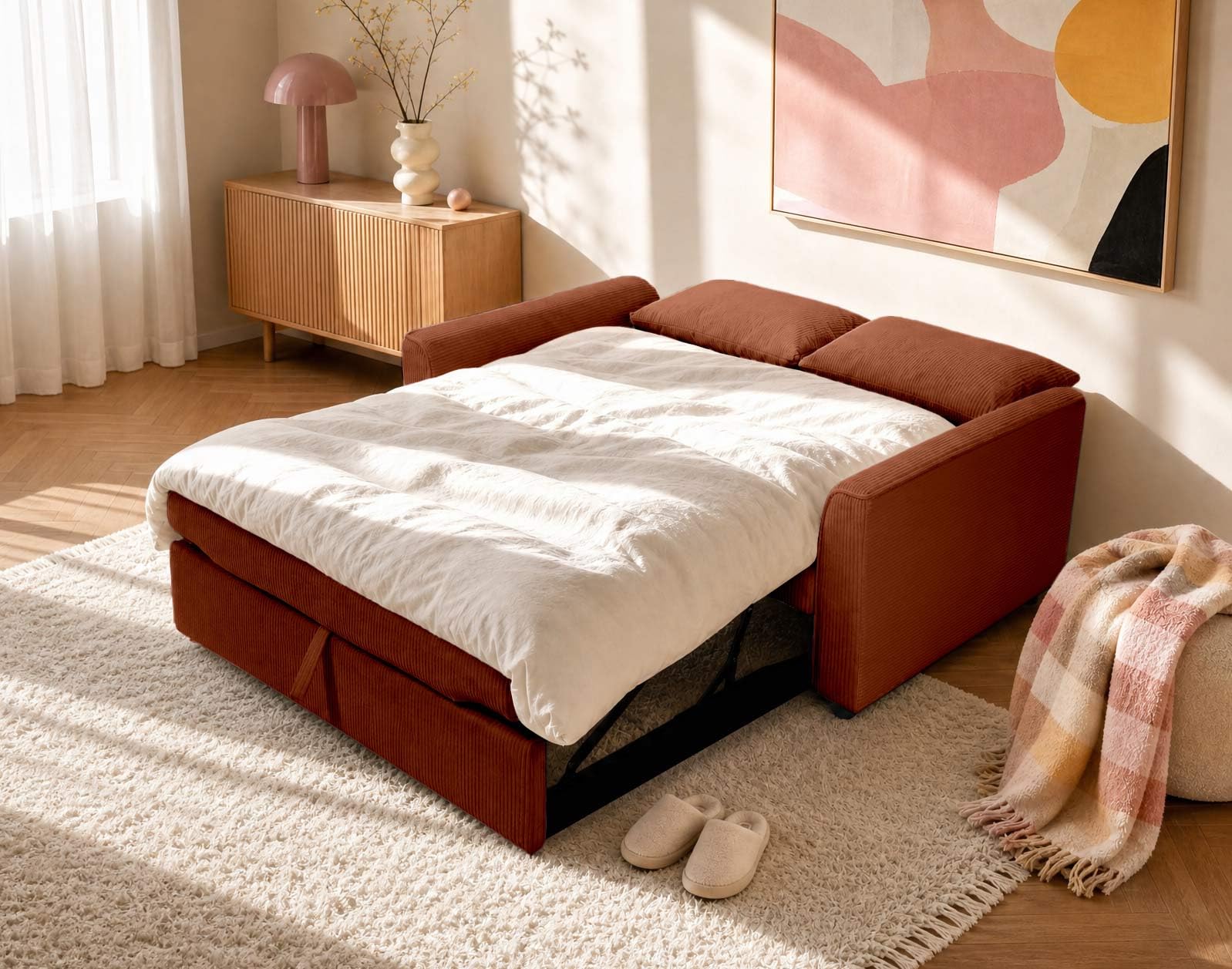 Bestmobilier Ernest - Canapé Droit 2 Places Convertible en Velours côtelé