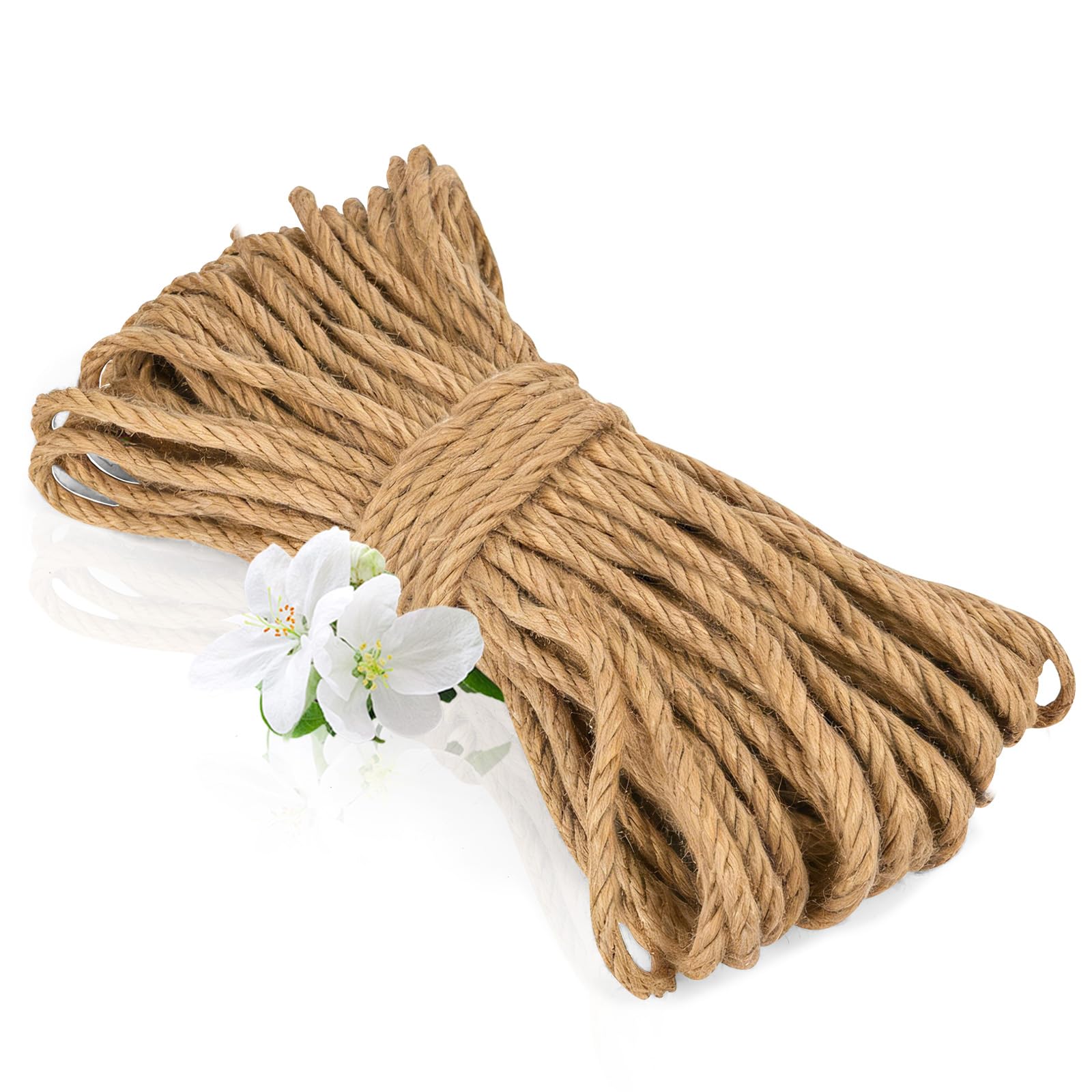 vsshe 50m Jute Rope, 7mm Thick Jute Twine String, Natural Braided Jute Garden Rope for Cat Scratching Post Ropes, Gardening, Camping, Decoration, Gift Wrapping and Craft Decoration (Brown)