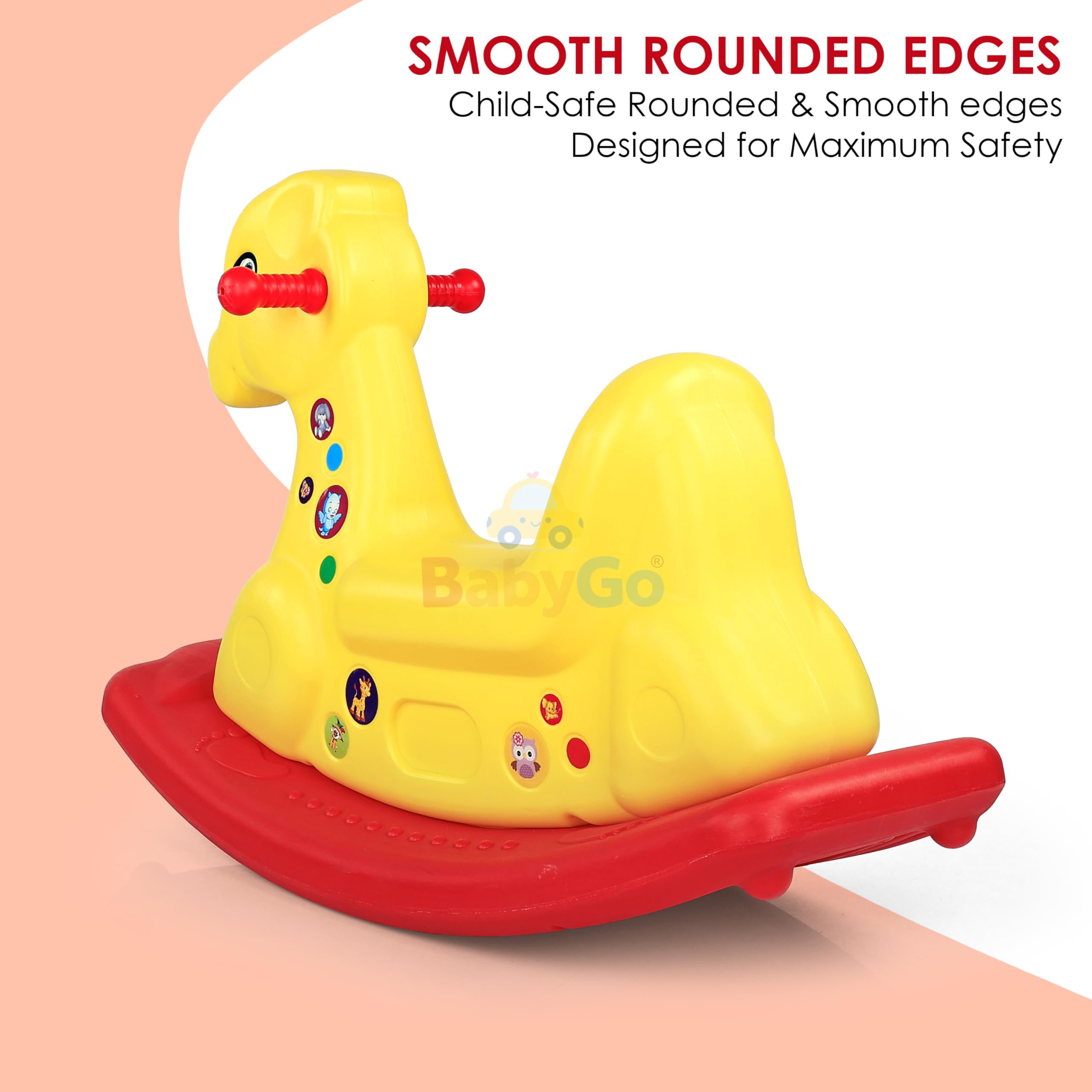BabyGo Baby Giraffe Rocking Toy Ride On for Kids | Soft & Durable Rocker with Comfortable Seat and Grip Handles | Fun Indoor Outdoor Ride On Rocking Horse Alternative for Toddlers (72x53x26cm) 2