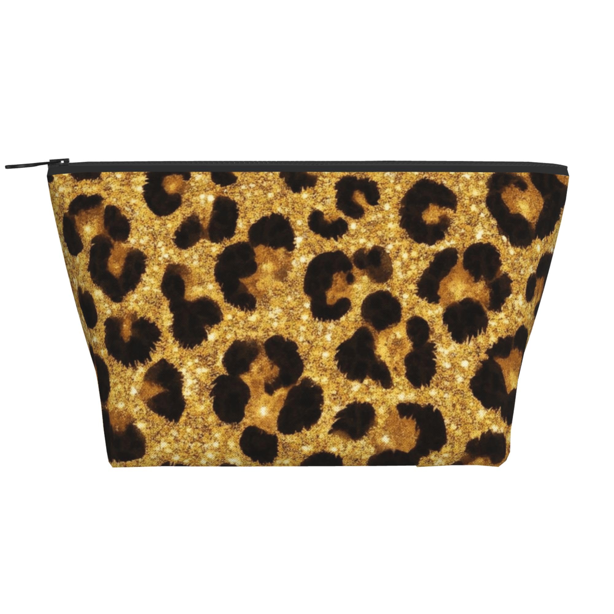 WOEZKEX Travel Makeup Bag black gold glitter wild Chic animal cheetah leopard ptint (1) Cosmetic Bag Small Pouch Gift For Women