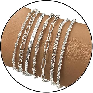Dainty Gold Bracelets for Women 14K Gold Plated/Sterling Silver Plated Paperclip/Snake/Rope/Figaro/Cuban Link Chain Bracelet Set for Women Trendy Simple Everyday Jewelry