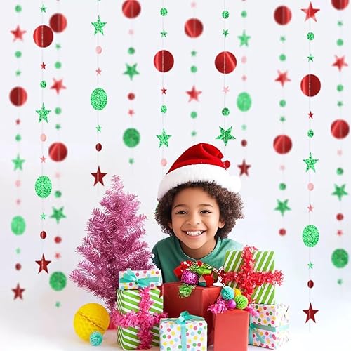 Miniatura 10 de Decoración de fiesta azul azul con círculos de estrella azul para colgar, decoración de serpentina colgante con purpurina de estrella, telón de