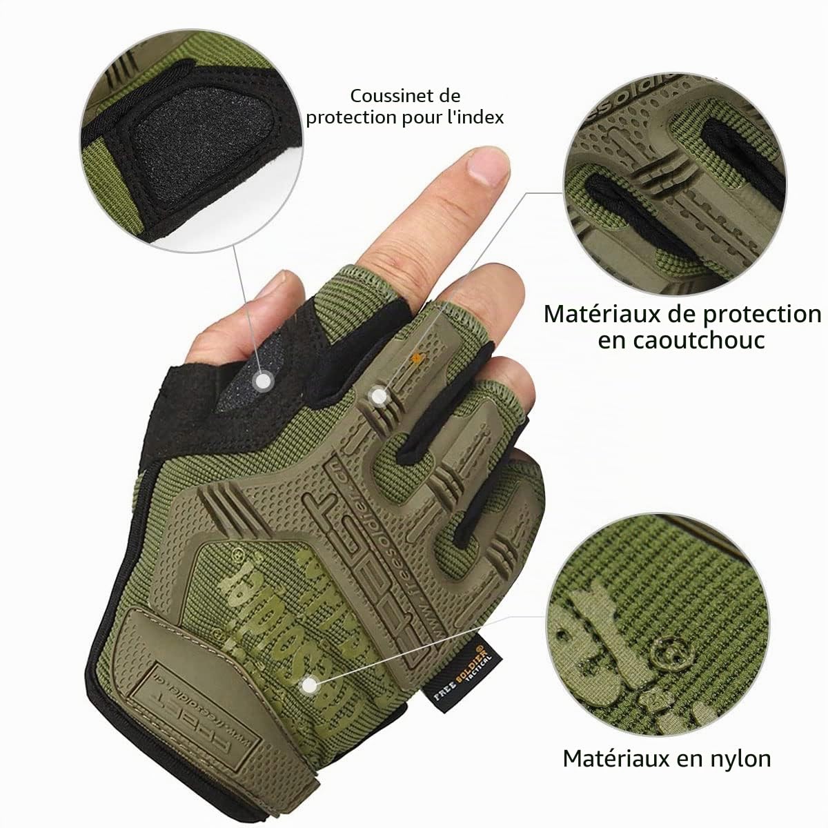 FREE SOLDIER Gants de Moto, Gants de Sports de Plein air Demi-Doigts Protection des articulations dures pour Scooter de Motocross Escalade Chasse Paintball Gants Tactiques