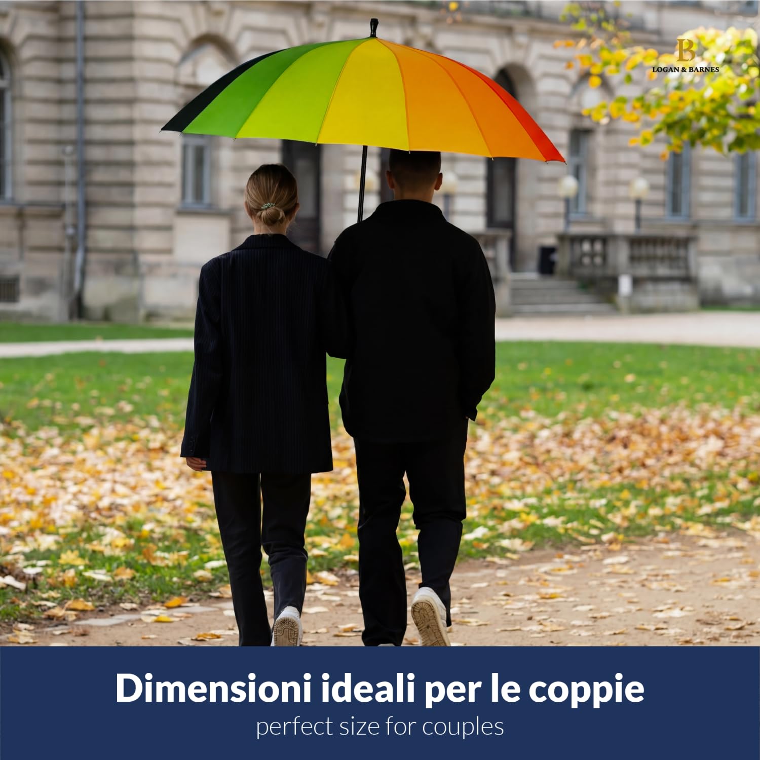 LOGAN & BARNES Ombrello da pioggia antivento Ø120 cm con impugnatura in vero legno di alta qualità e puntale in gomma silenzioso – Ombrello XXL grande con 16 stecche – Modello EDINBURGH