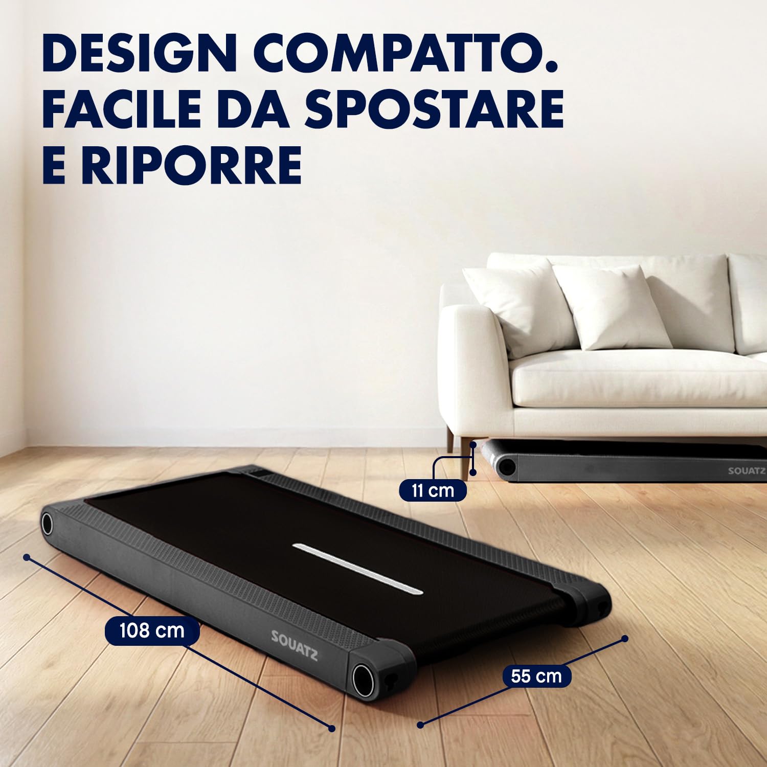 Squatz Tapis Roulant, Pieghevole, Tapis Roulant Salvaspazio, 2-in-1 Walking Pad con Vibrazione, Display LED, Nastro Antiscivolo, Motore Silenzioso 750W per Casa e Ufficio