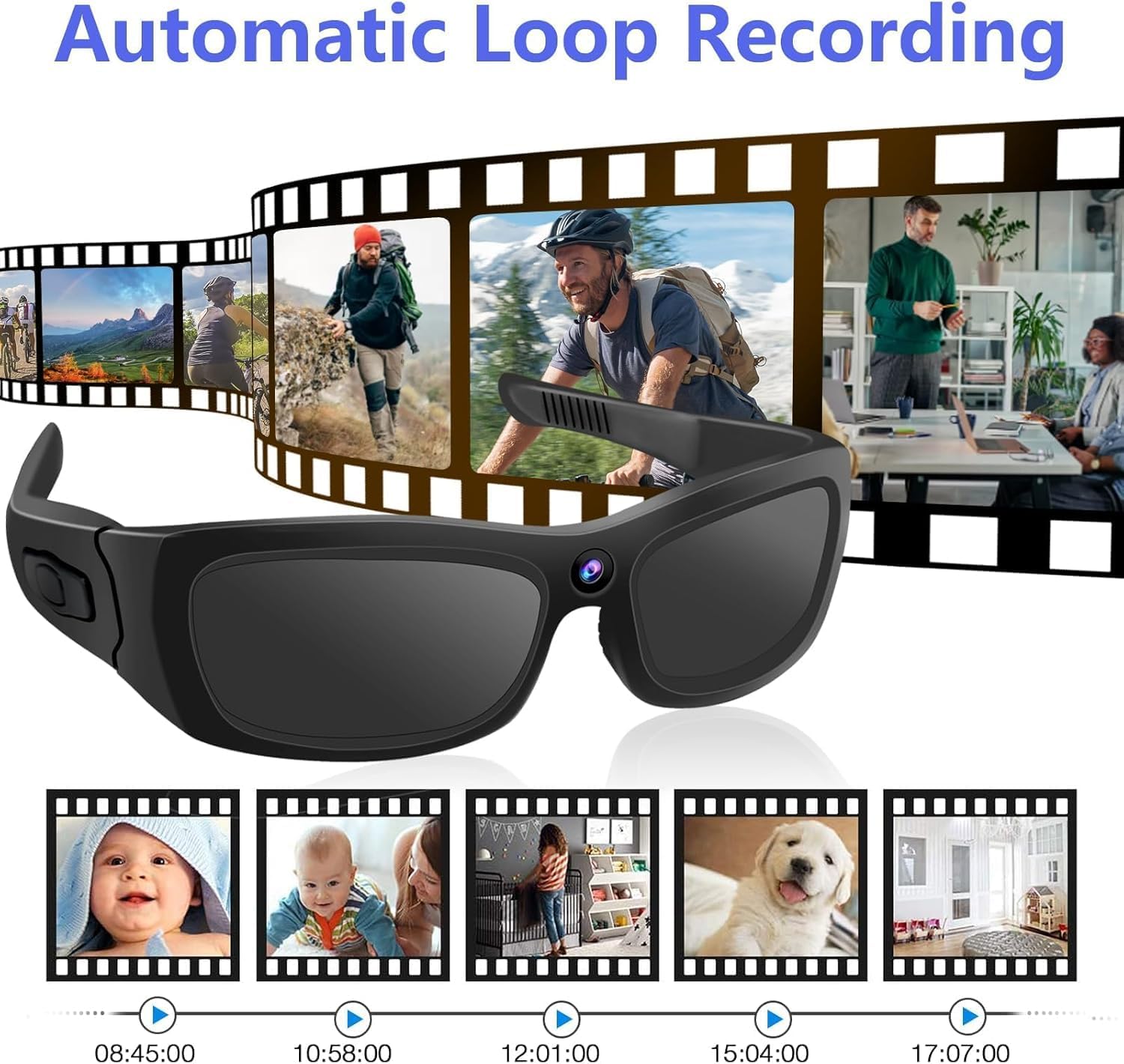 Sunglasses Camera HD 1080P Sport Camera, Sunglasses Videocamera, Bluetooth Sunglasses Cycling Sport Video Camera with Loop Recording and Earphones