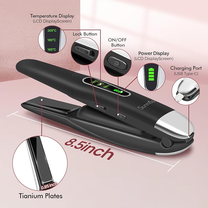Plancha de Pelo Inalámbrica USB Titanio 0.85 pulg miniatura 4