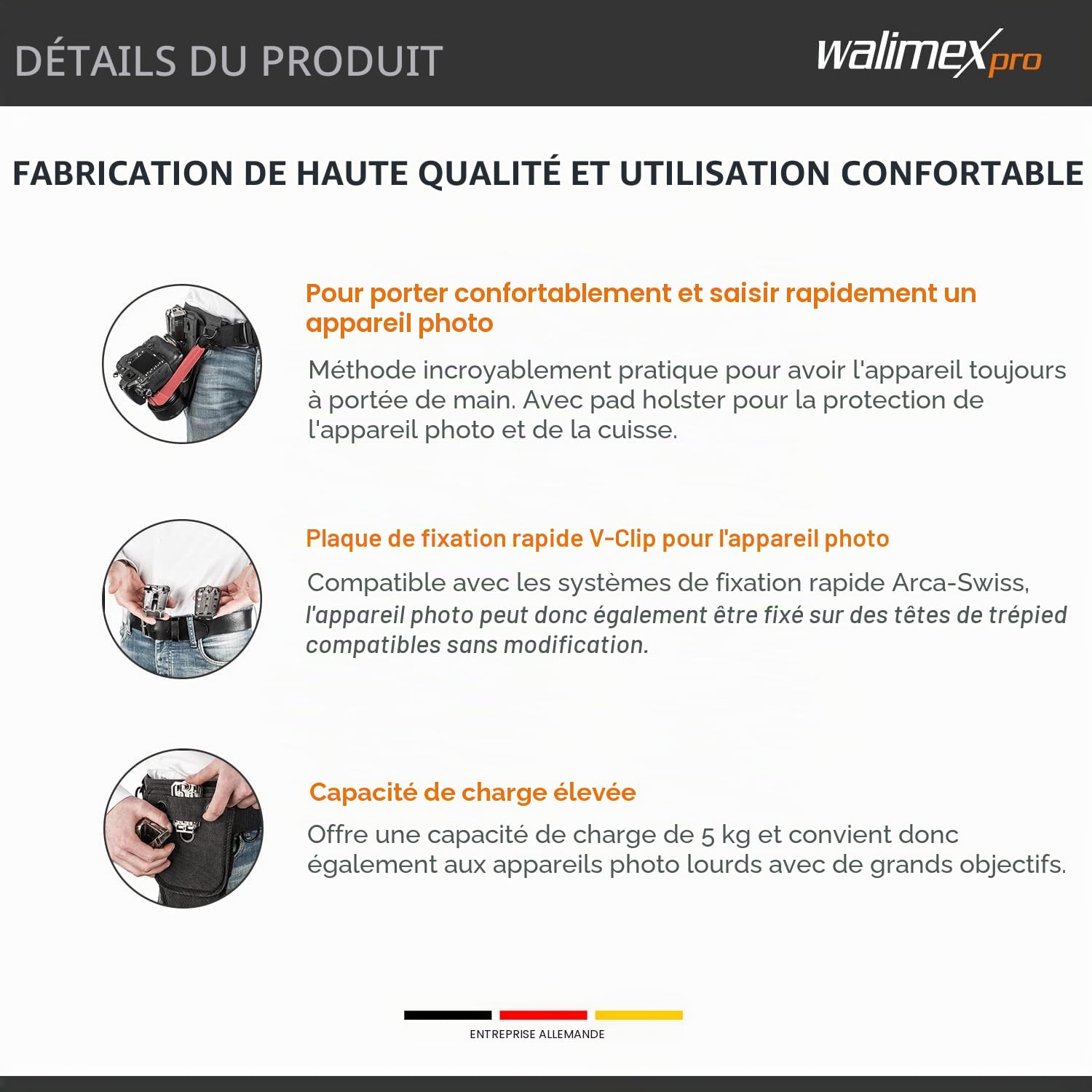 Walimex pro Ceinture abdominale appareil photo multicolore Hüftgurt 1 Clip