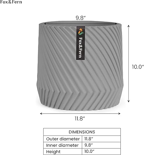 Miniatura 6 de Fox & Fern Maceta Grande de 12 Pulgadas  Maceta de Polipiedra Gris Premium con Textura 3D y Tapón de Drenaje Macetas de 12 Pulgadas para Plantas de
