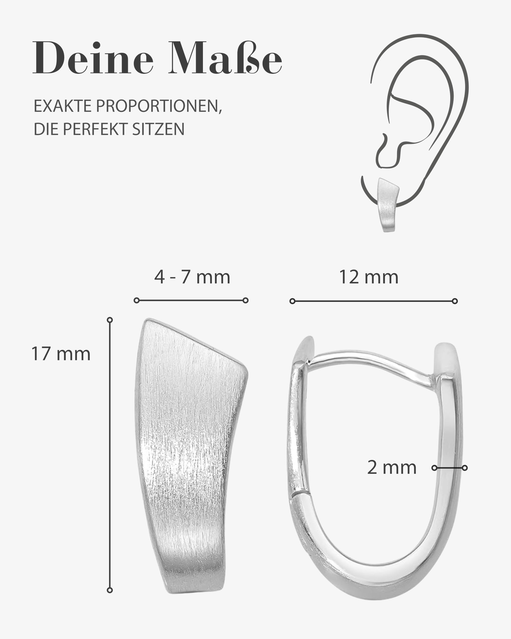 Vinani Damen Ohrringe 925 Silber - Klapp-Creolen Ohrring Set für Frauen aus 925 Sterling Silber U-Form gebürstet glänzend CDGG