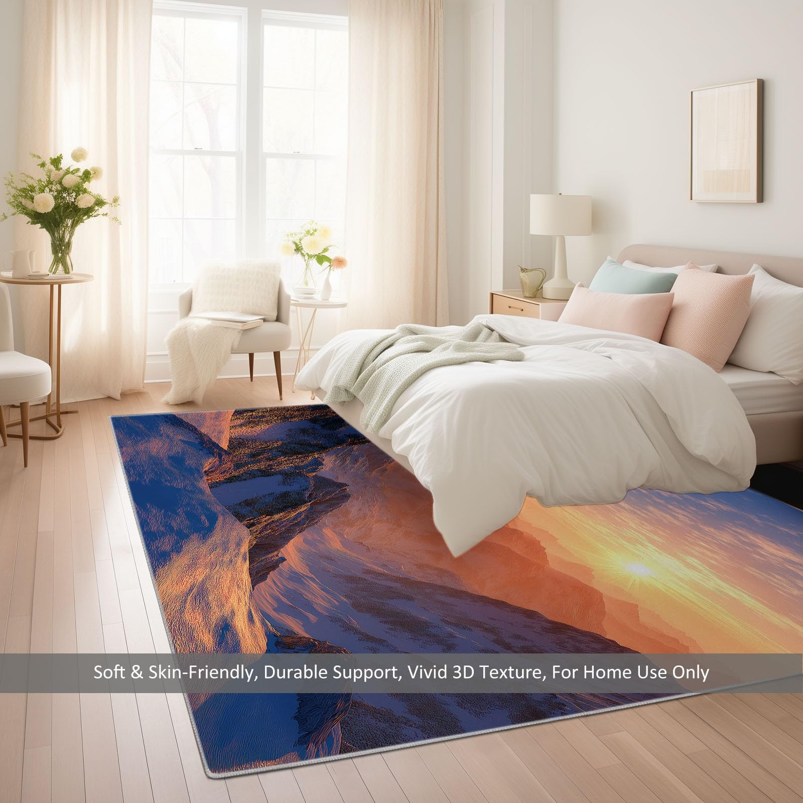 Genérico Alfombras Lavables para Sala de Estar Sol y Montañas Fotografía Paisaje Natural 80 x 150 cm, de Pelo Corto Suaves para Dormitorio - Antideslizantes, esponjosas de Lana sintética con Efecto