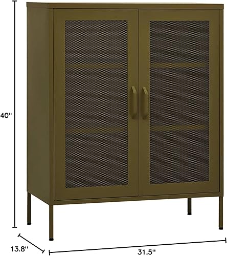 Miniatura 2 de Gabinete de almacenamiento verde oliva 31.5 x 13.8 x 40 pulgadas de acero para entrada, aparador, pasillo, muebles, aparador 336171