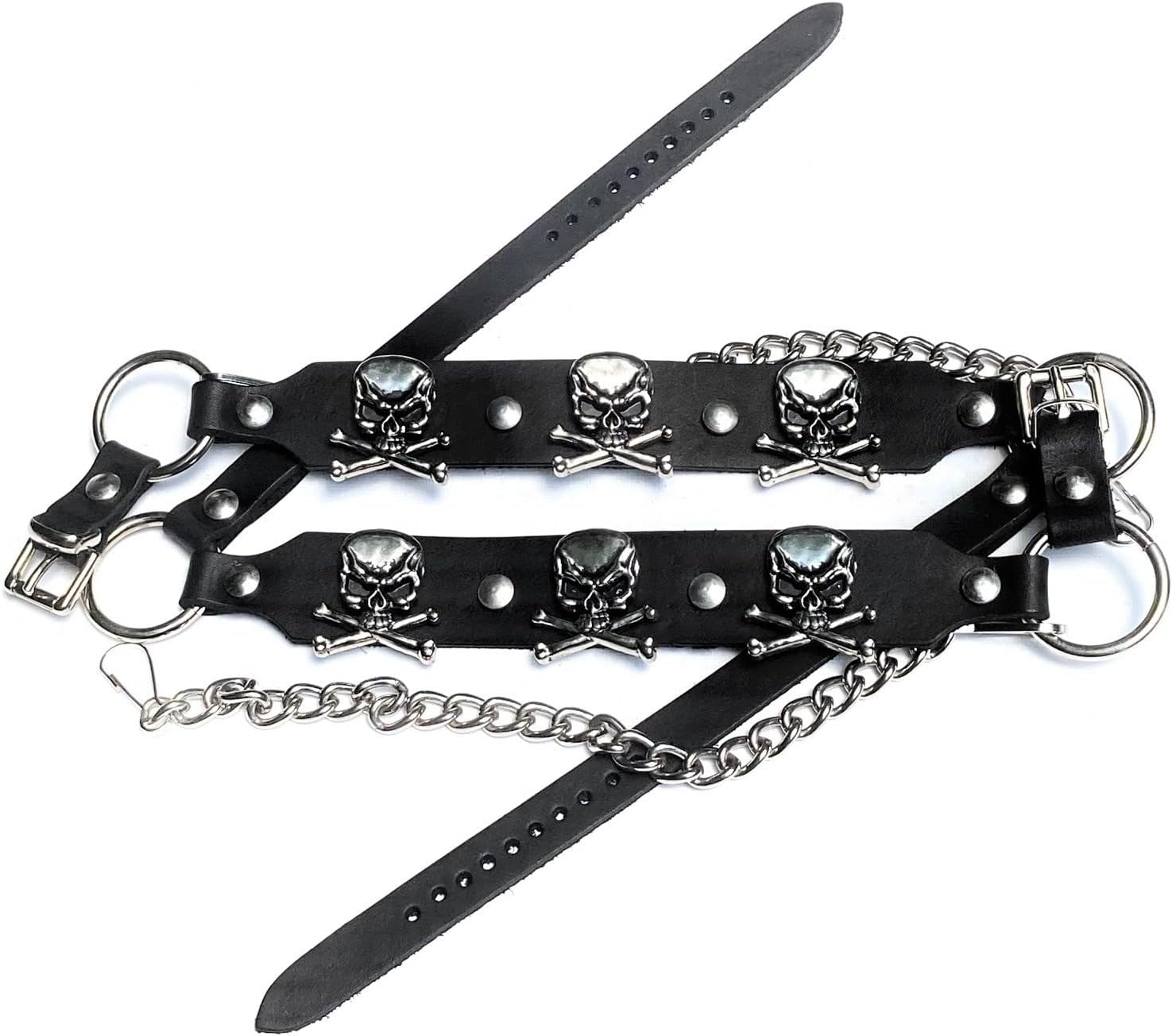 Biker Boots Boot Chains Black Leather with Skull & Crossbones Ornaments