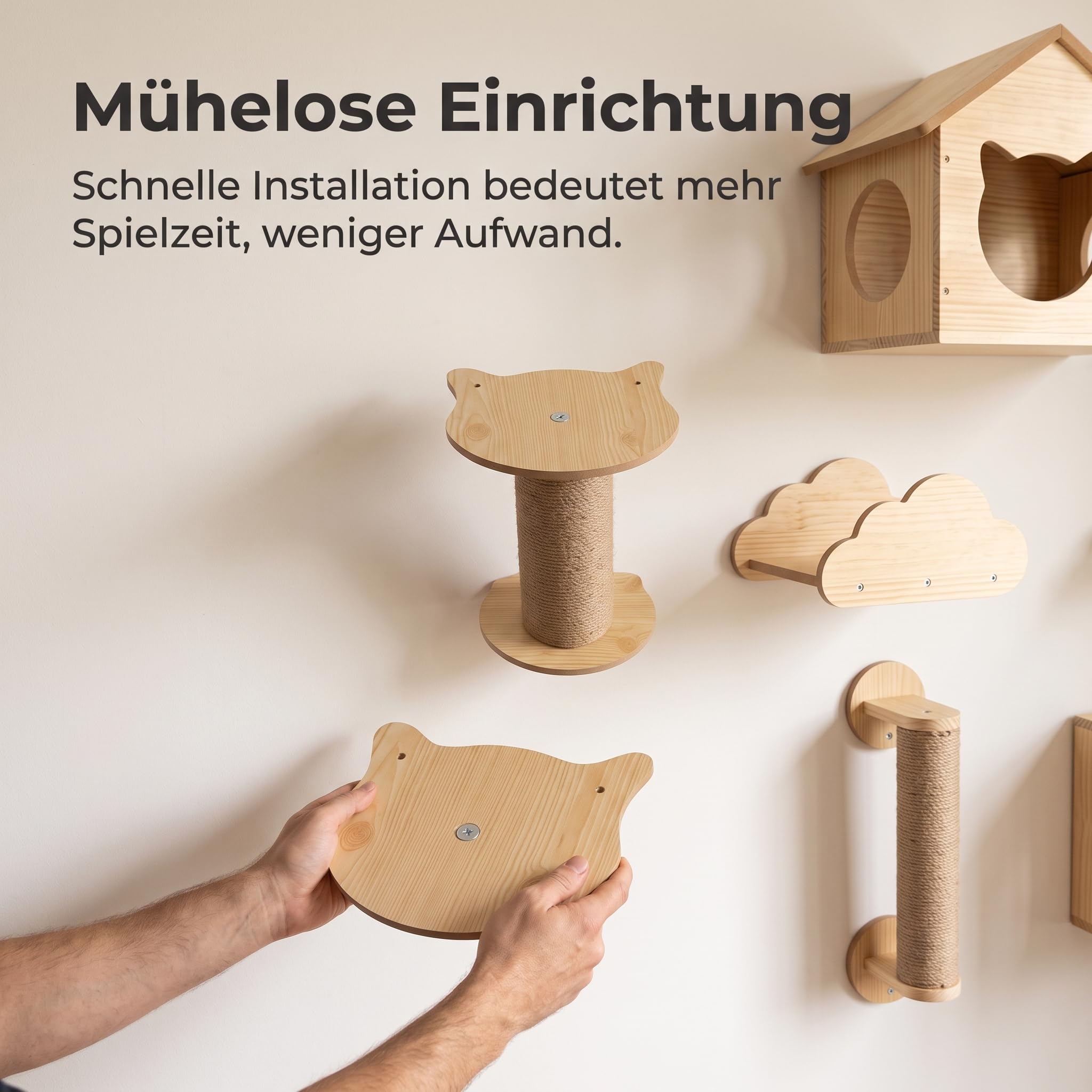 Colcolo Robuster Katzenkletterbaum aus Echtholz mit Integrierten Liegeflächen Und Klettermöglichkeiten für Entdeckerfreudige Katzen für Wohnzimmer Und Schlafzimmerwände