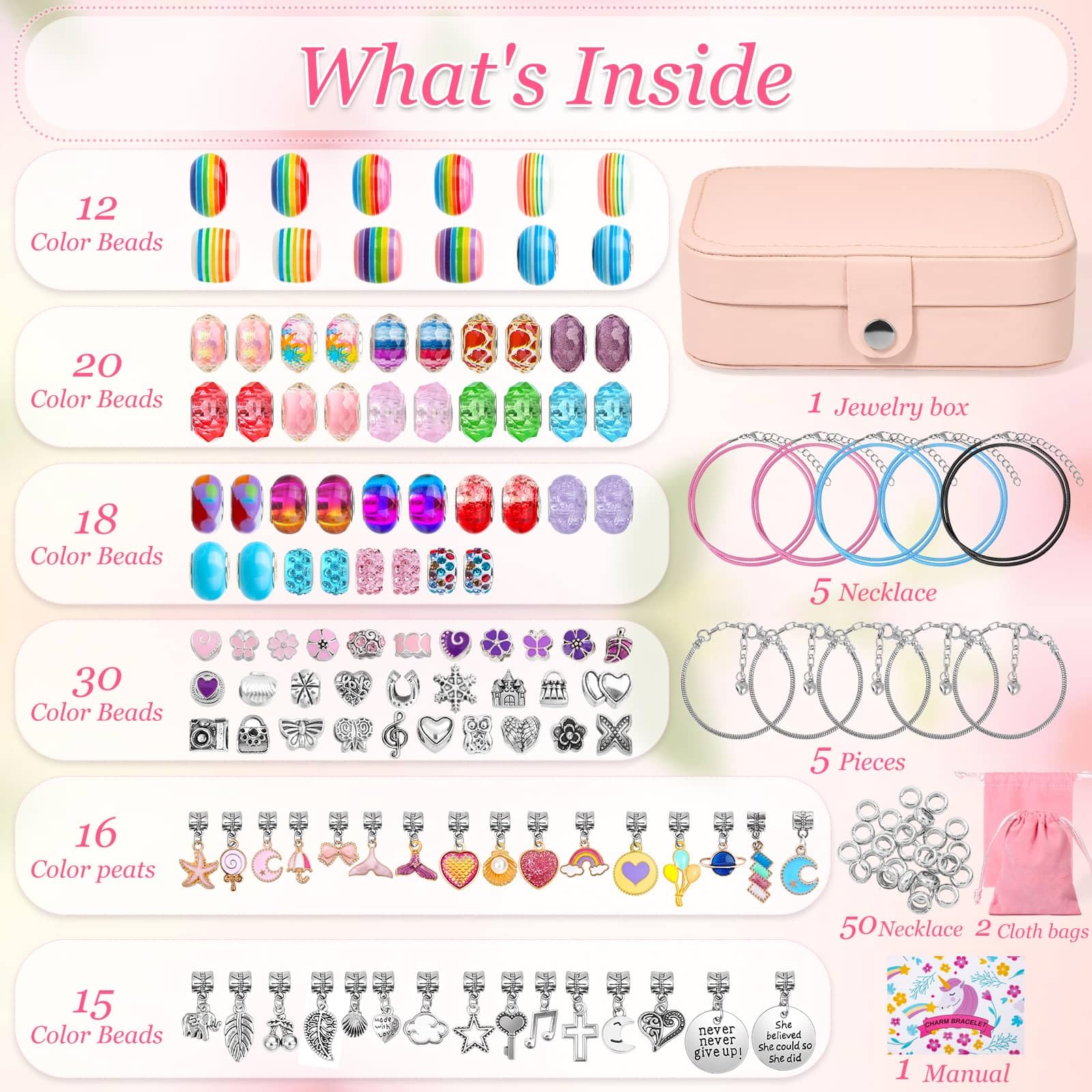 150Pcs Charm Bracelet Making Kit with Jewelry Box Girls Beads for Jewelry Making Kit with DIY Crafts Gift for Girls Bracelet Teen Women Birthday Valentine Gifts Christmas - Image 4