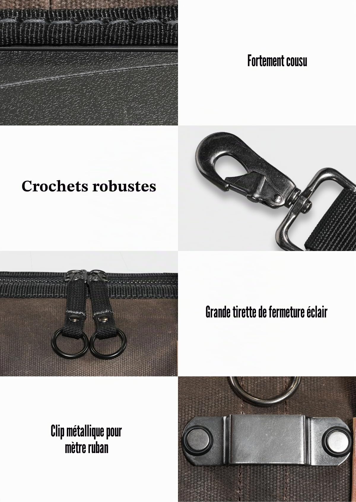 WELKINLAND sac en toile cirée robuste, sac à outils électrique 40,6 cm, fond rigide, ouverture grande, CVC