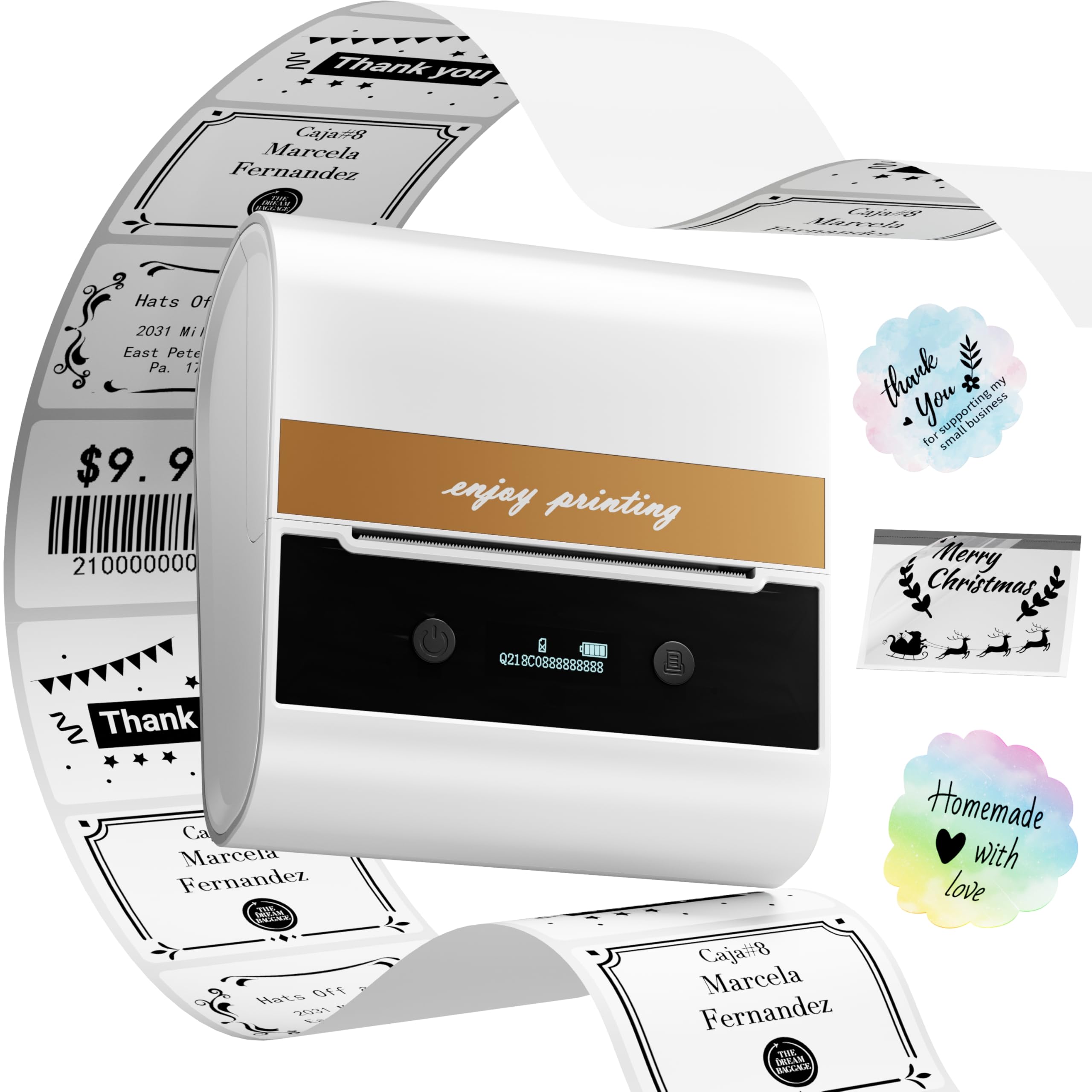Memoking Label Maker Machine, 3 Inch Bluetooth Thermal Label Printer Support Smartphone and PC, with 1 Roll Waterproof Labels for Retail, Office, Home-White