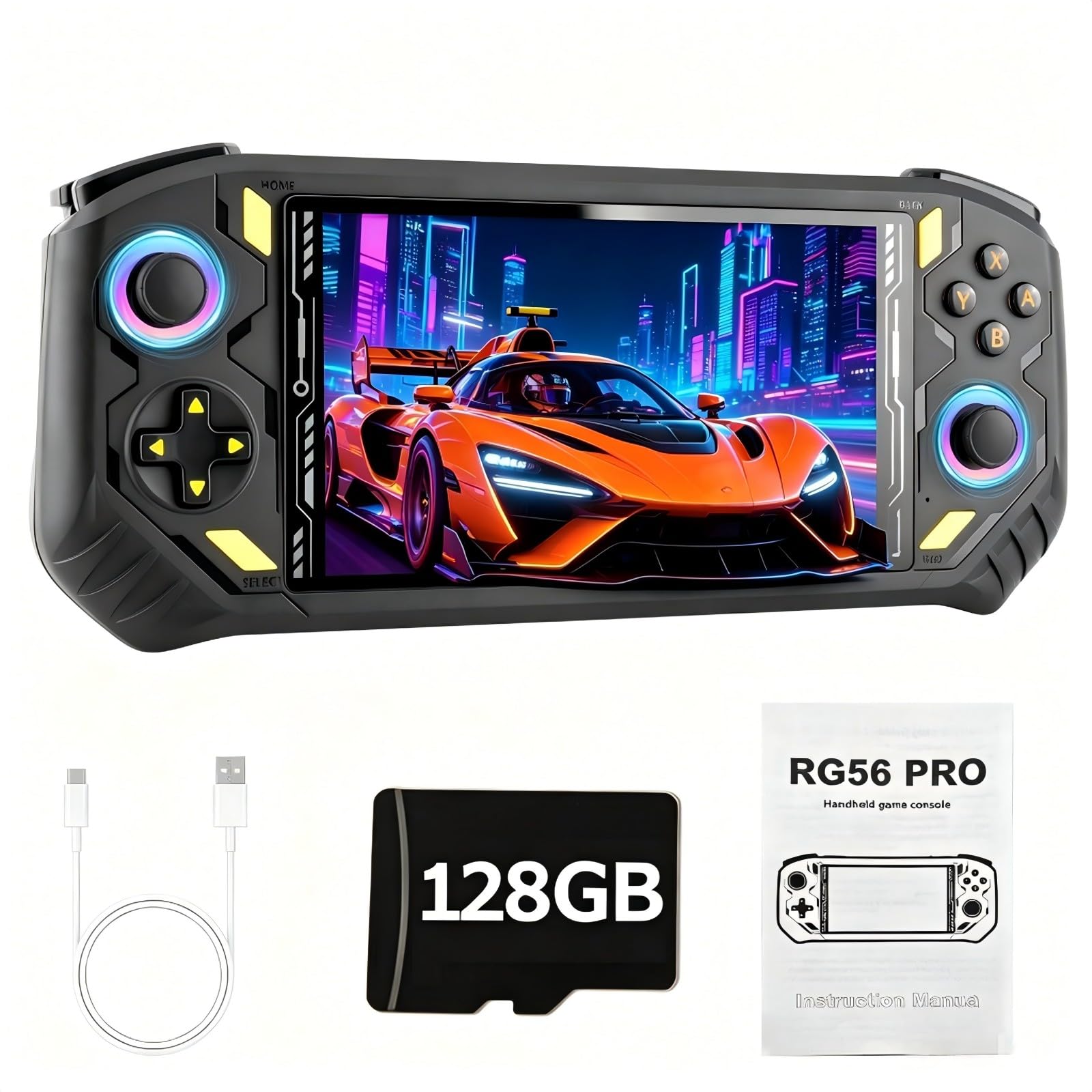 Bidinner RG56PRO Retro Video Game Console - 5.5 Inch Large IPS Screen,31000+ Classic 3D Games,5000mAh Battery, Open Linux System,Portable Console with 128G TF Card - Birthday Gift for Adult (Black) โ image 1