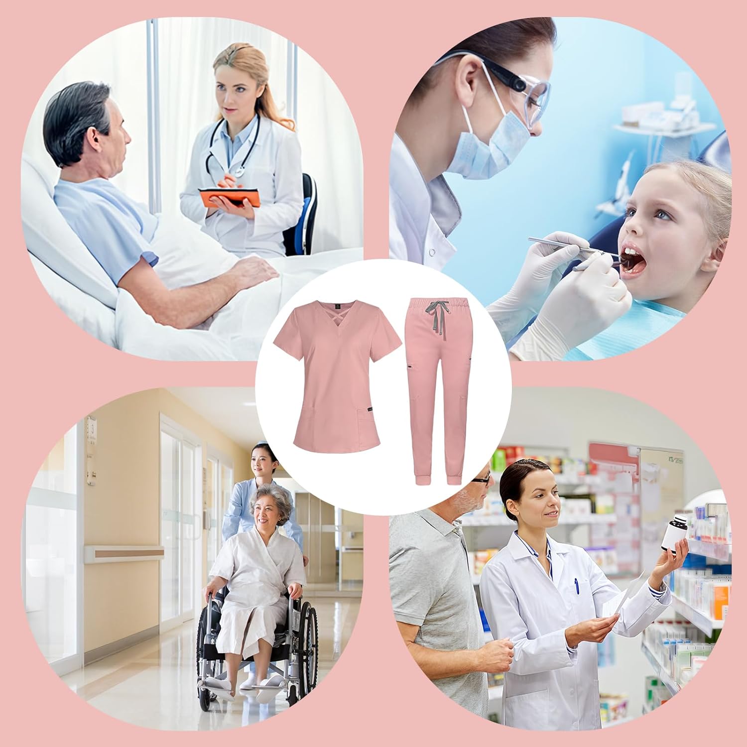 VIAOLI Scrubs for Women Set Modern V-Neck Top & 8 Pocket Jogger Pants Nursing Uniform Solid Stretch Workwear - Image 6