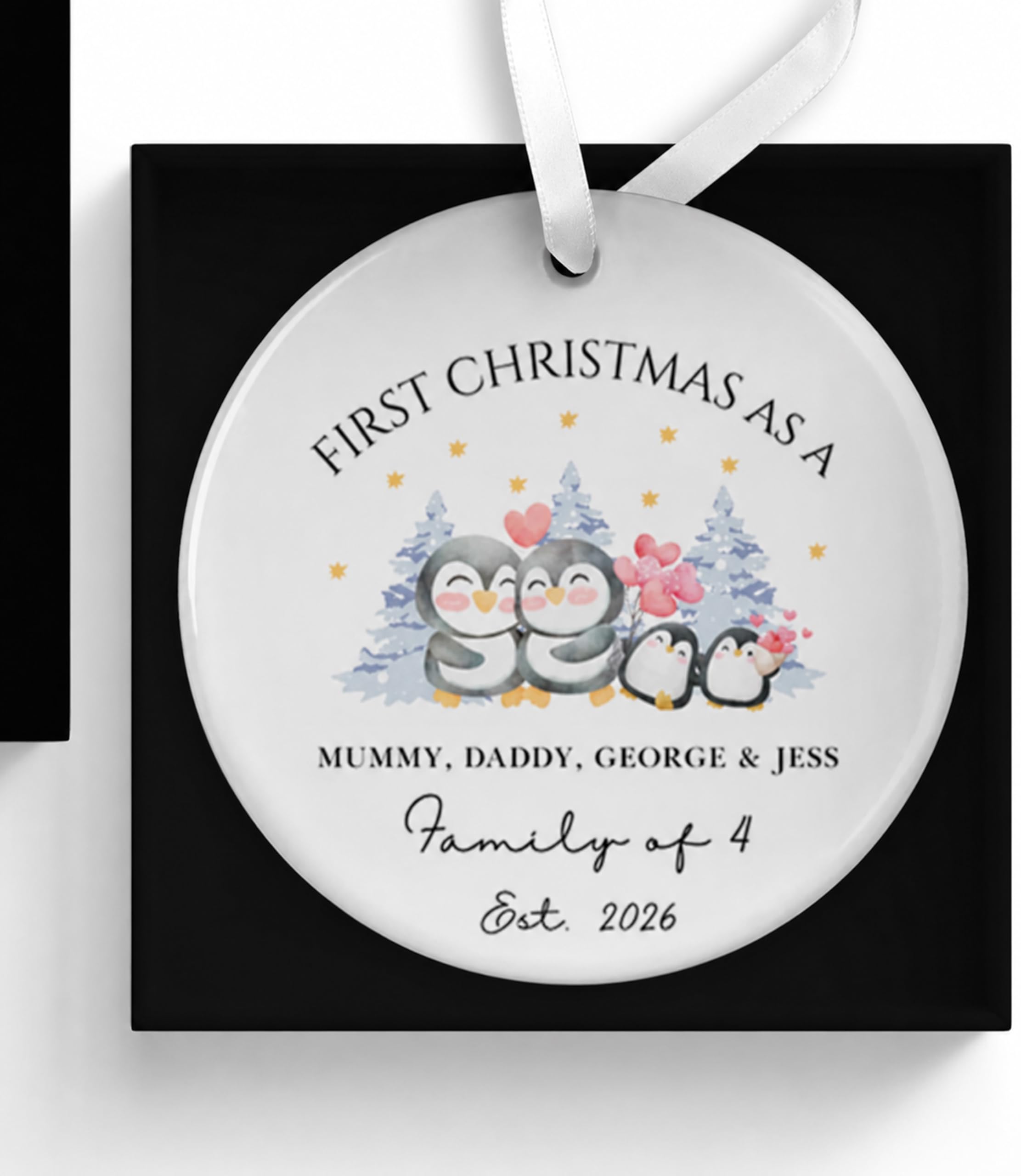 UNIQUEPGIFTS Personalised First Christmas Family of Four Bauble 2026