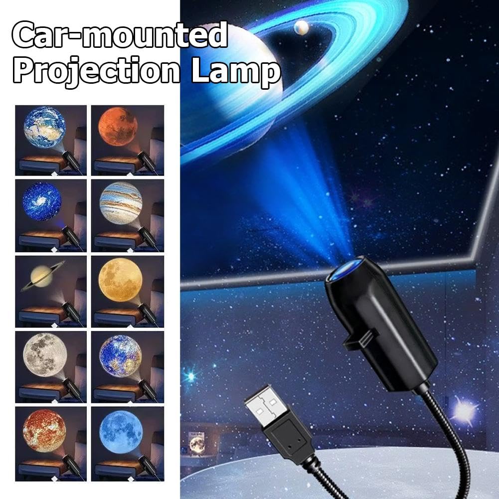 Projektor gwiazd USB lampka nocna, elastyczna gęsia szyja z 10 wzorami planety księżyca, miękka lampa LED do pielęgnacji oczu do wnętrza samochodu, sypialni, sufitu, dekoracji otoczenia ściennego