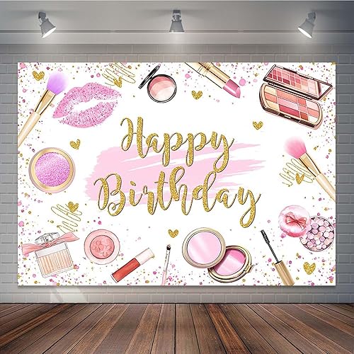 Fondo de maquillaje para fiesta de cumpleaños para niñas, cosméticos, belleza, brillo y glamour, fondo de cumpleaños, color oro rosa, decoraciones
