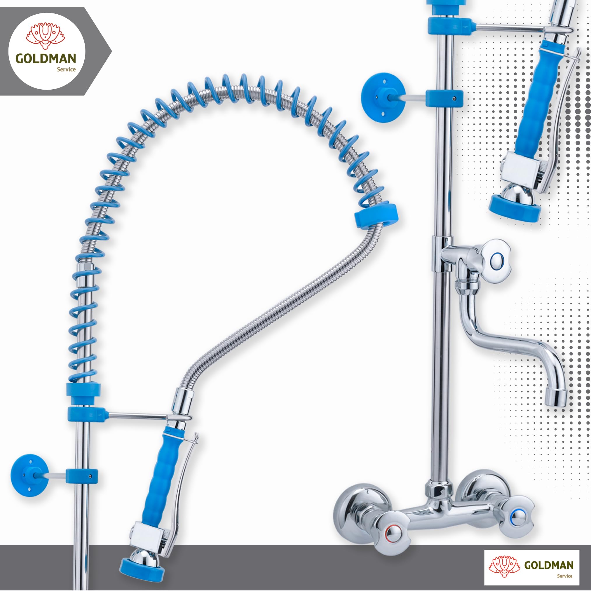 GOLDMAN SERVICE Grifo Pomo Industrial Hostelería de Pared Extensible para Fregadero Lavabo de Cocina con Spray Ducha