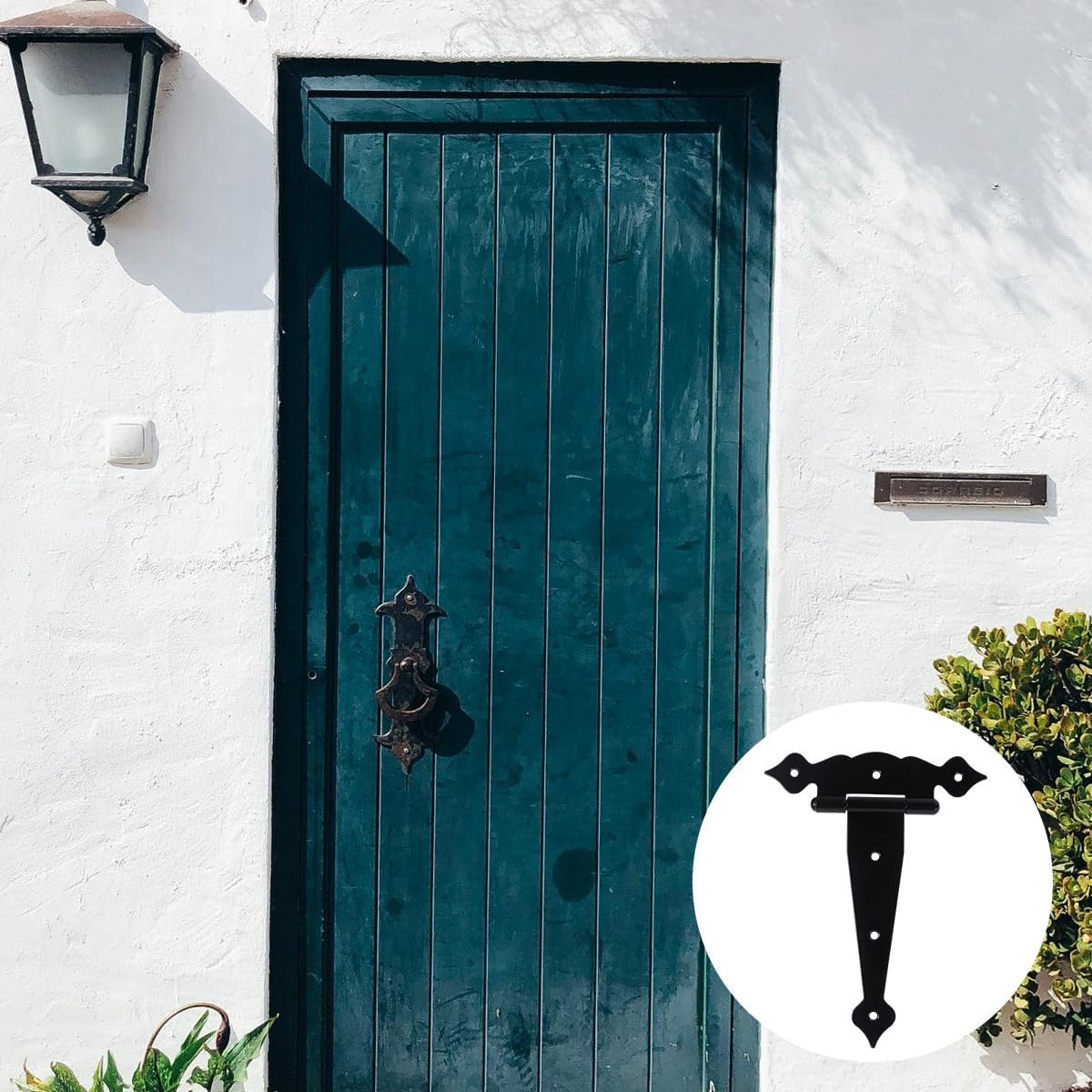 3pcs 8-inch Black T-Shape Door Hinges, Rustproof Iron T Strap Hinges for Wooden Gates and Fence Doors, Decorative Heavy Duty Hardware for Outdoor Use