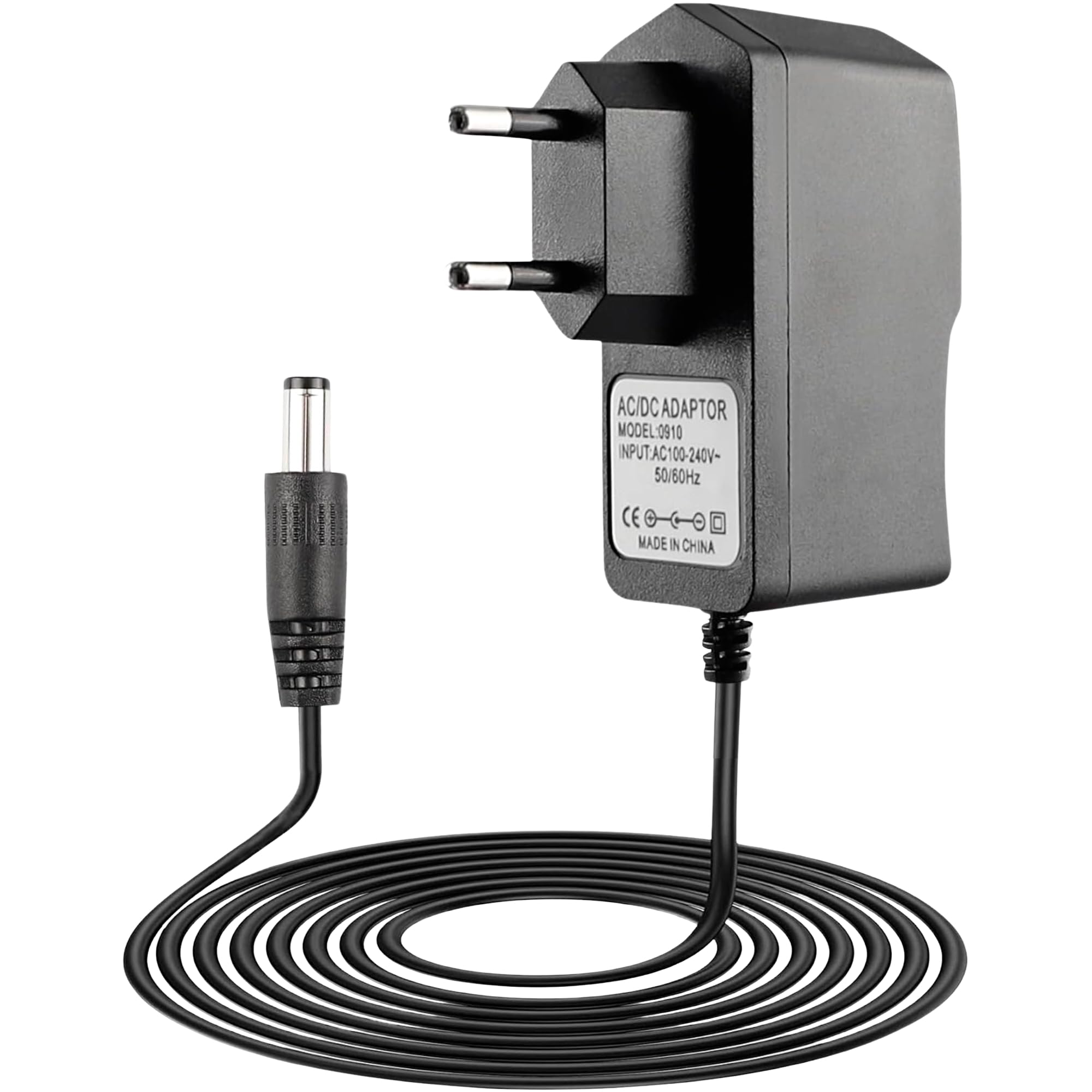 TECHZOCO Alimentador 9V 0.6A, Adaptador de Corriente, Fuente de alimentación 9V 0.6A, Alimentador de Pared 9V 0.6A, Cargador 9V 0.6A, Adaptador Alimentación, Conector DC 5.5 x 2.1 mm, Negro