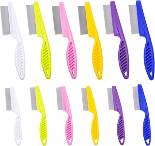 NEETUE 12 Pack Flea Combs for Dogs Cats - Stainless Steel Pet Grooming Tool Removes Fleas Knots Dirt Tear Stains, 2 Sizes Multicolor