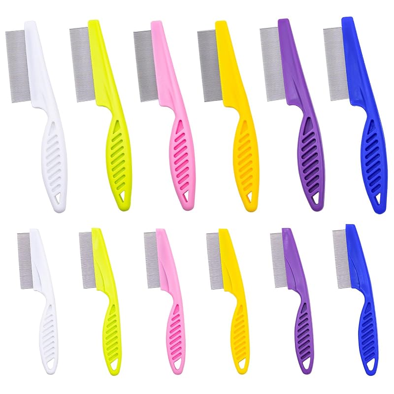 Pente tira-pulgas para cães e gatos em aço inoxidável, 2 tamanhos, multicolorido, NEETUE, pacote com 12