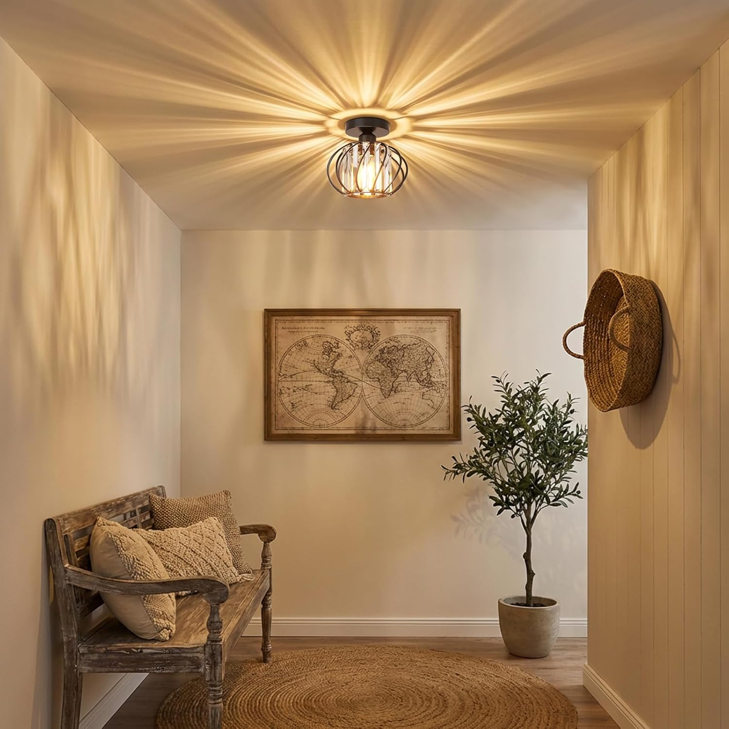 Black Crystal Ceiling Light Fixture - Crystal Chandelier Small Semi Flush Mount Ceiling Light Modern Lights Ceiling mount for Hallway Kitchen Entryway Bedroom Bathroom (2 Pack, 7.48 Inch)