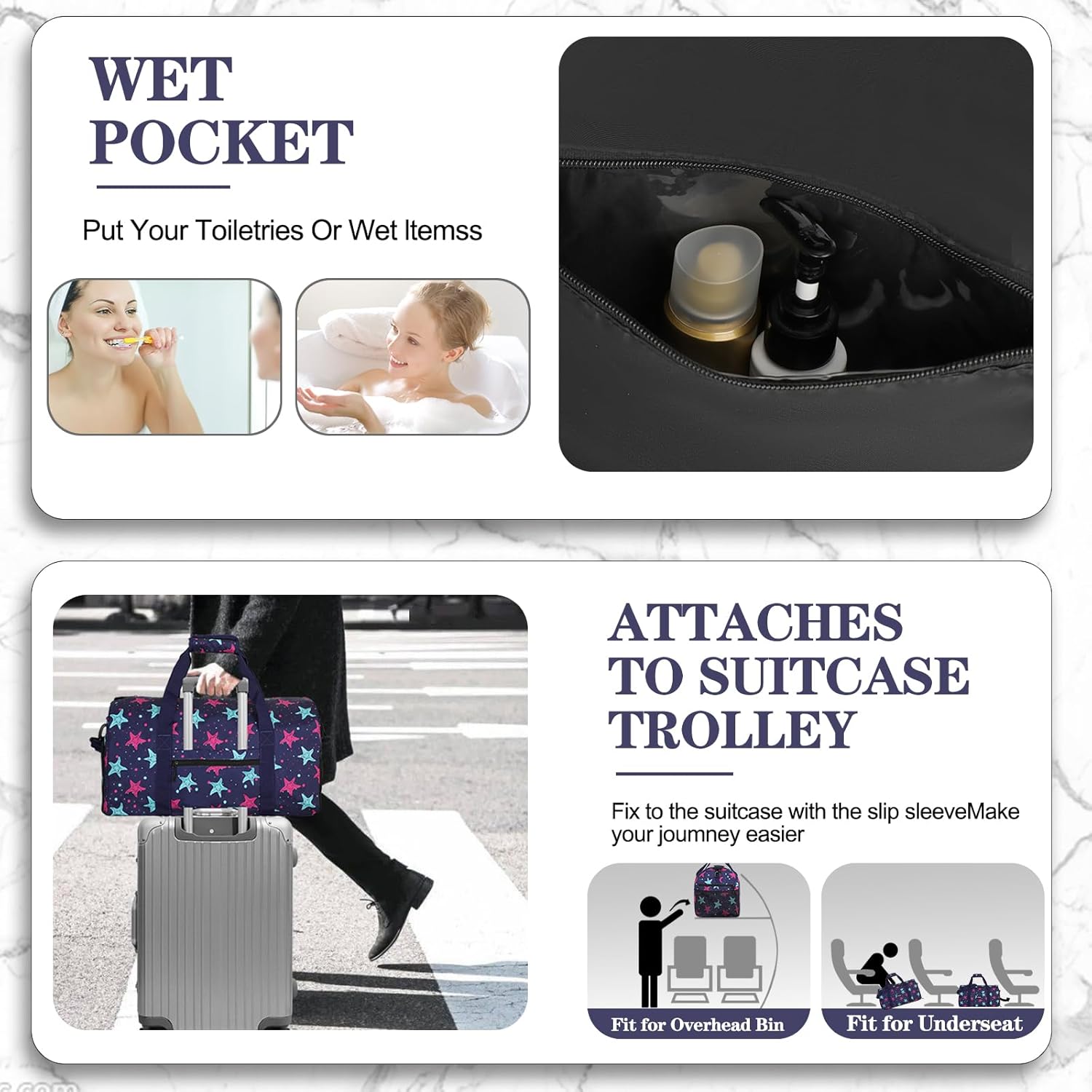 Goloni Cute Duffle Bag for Women, Gym Bag with Shoe Compartment, Lightweight Weekend Travel Duffel Bag,Overnight Bag with Wet Pocket - Image 3