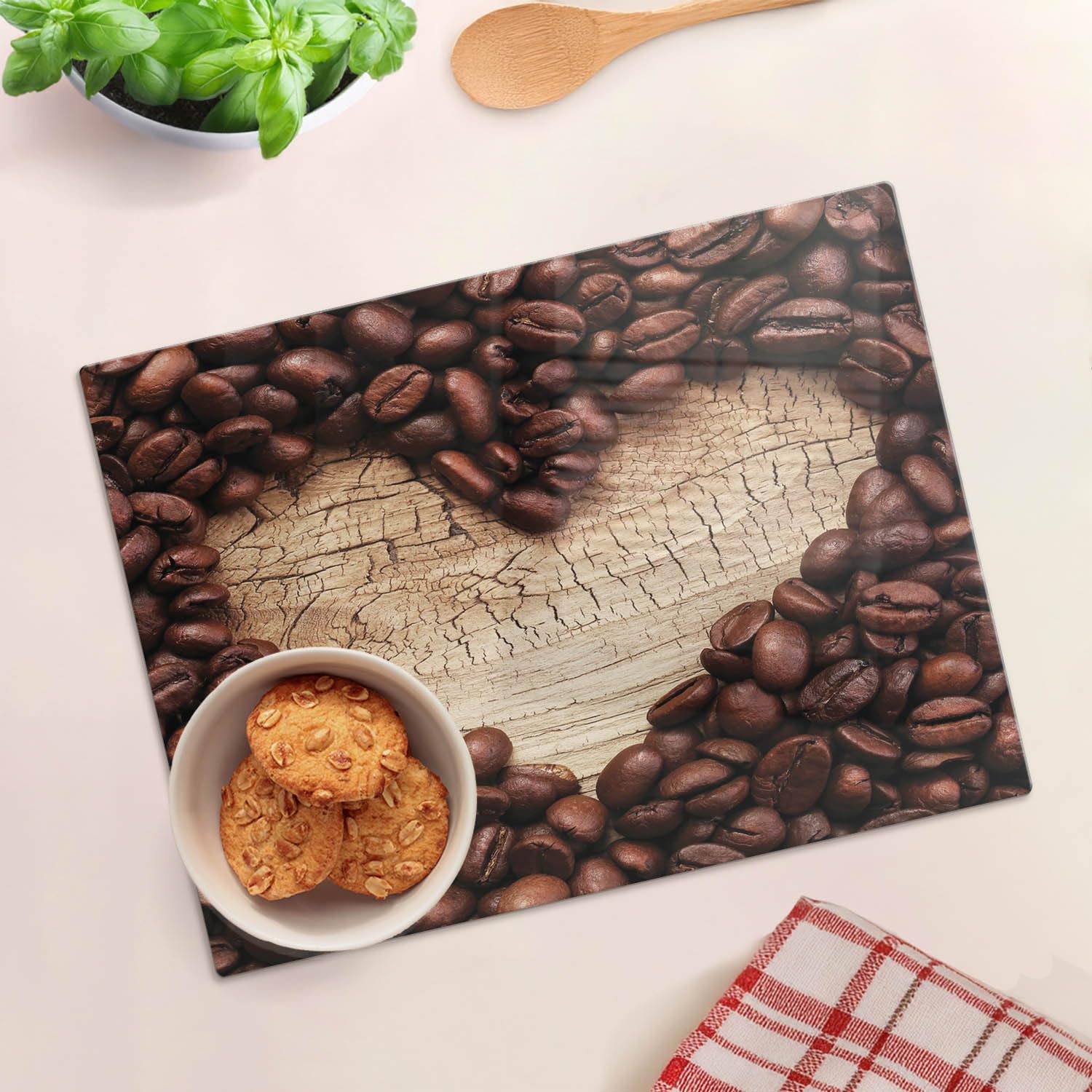 Piastra di protezione e coperchio in vetro 40x30 cm Chicchi di caffè Del