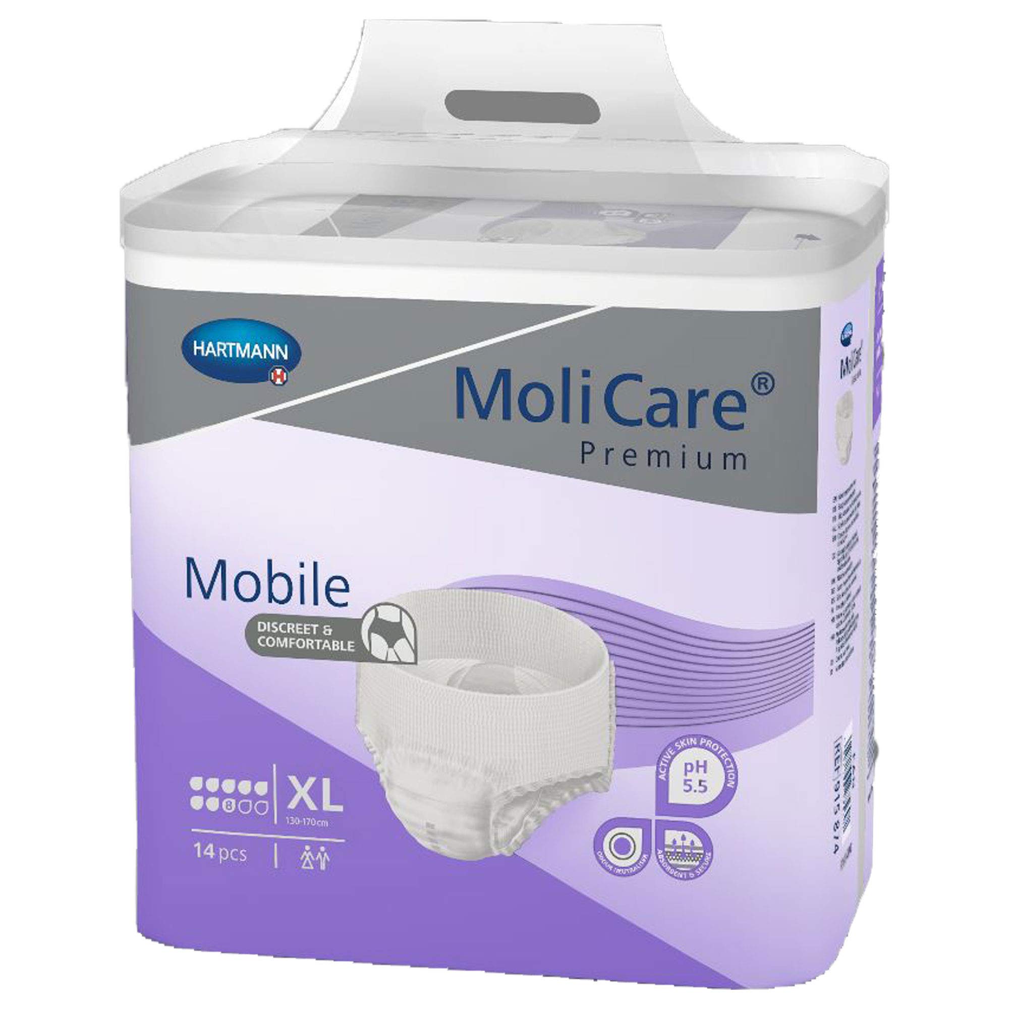 MoliCare Premium Mobile Einweghose: Diskrete Anwendung bei Inkontinenz für Frauen und Männer; 8 Tropfen, Gr. XL (130-170 cm Hüftumfang), 8x14 Stück