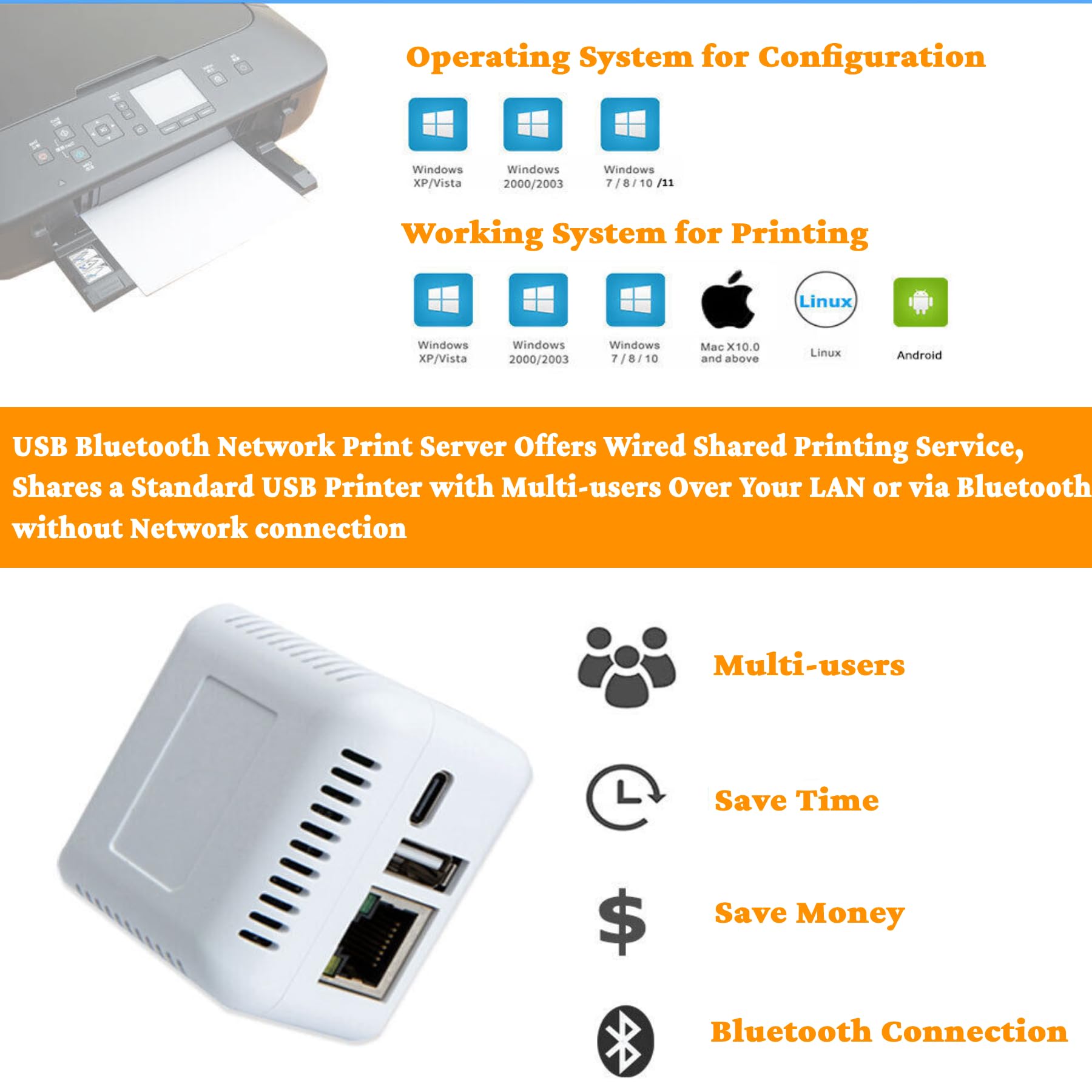 Convertir Impresora Usb A Wifi Sxhlseller Servidor De Impresión En Red USB  2.0 Servidor De Impresión USB LAN De 5 V Servidor Compartido De Impresión  Compacto Servidor De Impresión Inalámbrico (Blanco) (Enchufe